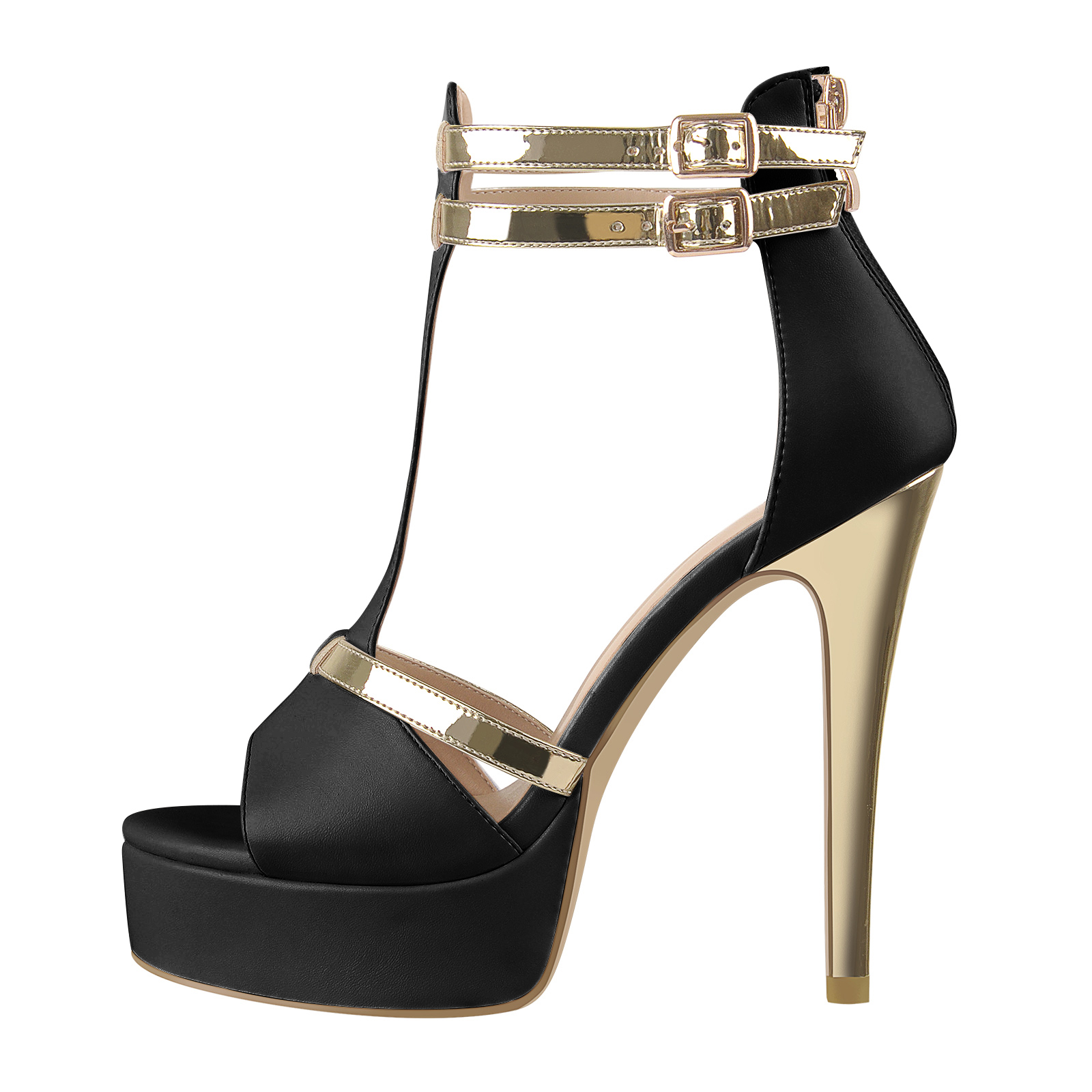 Plateau Pumps Peep Toed Riemchenpumps mit Knöchelschnallen