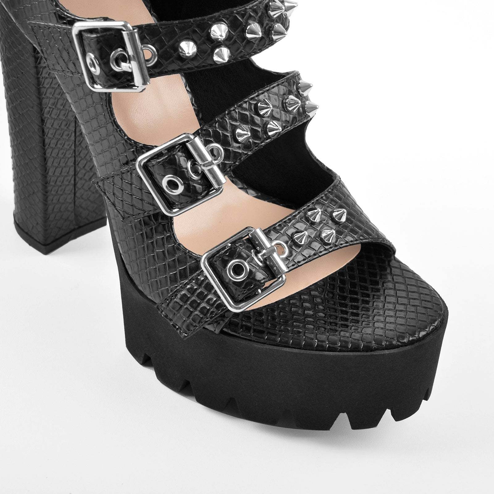 Plateau Sandalen Blockabsatz Schnallen Gothische Riemchensandalen