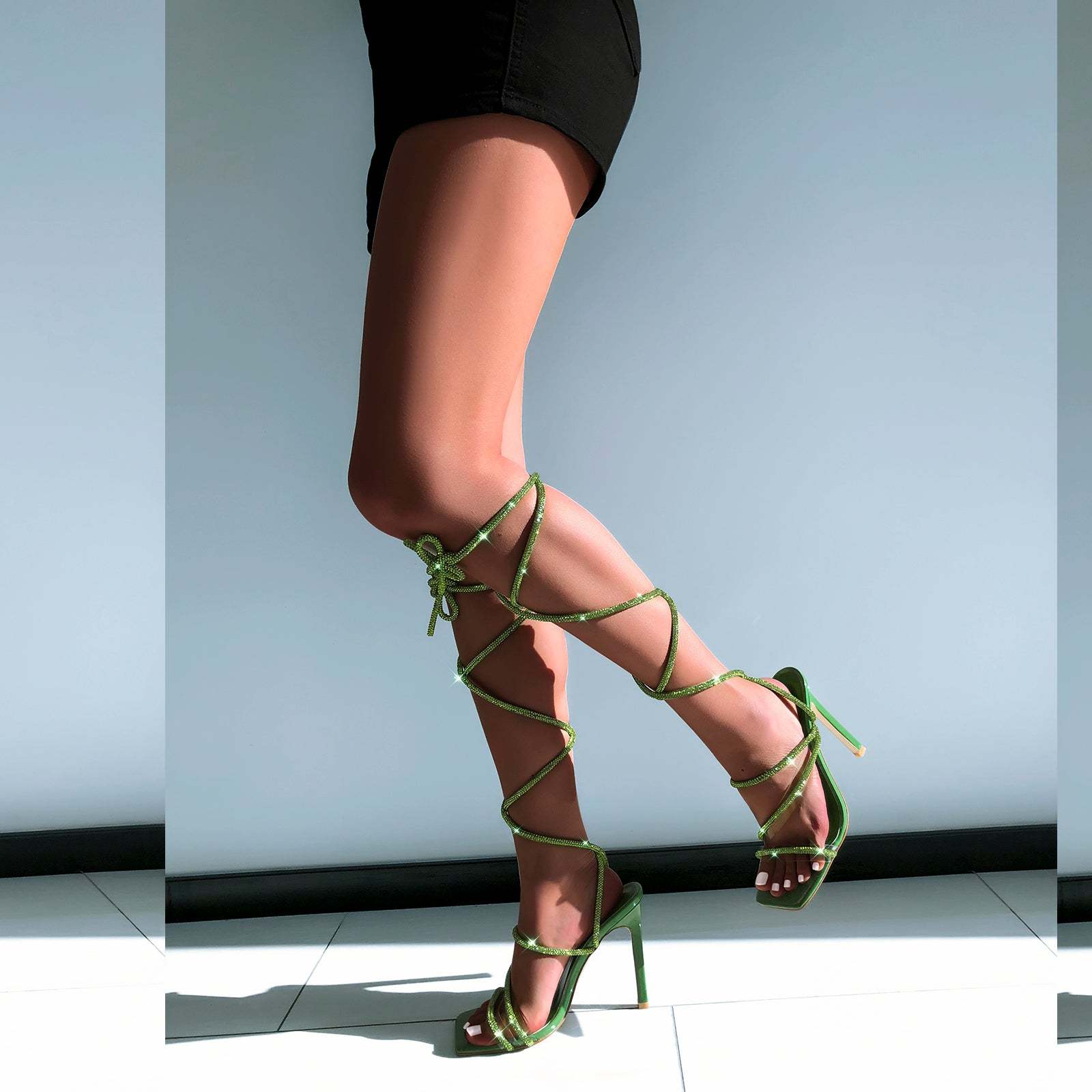 Römische Sandalen mit Absatz High Heels Strassstein Abendschuhe