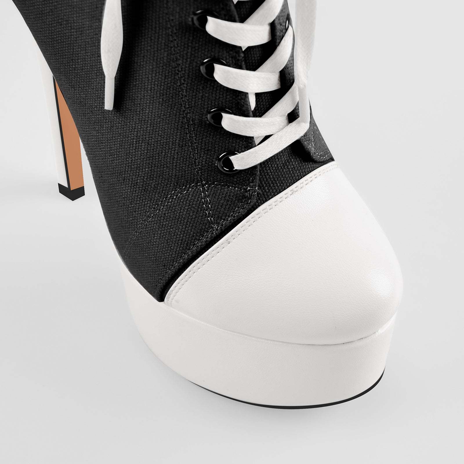 Plateau Stiefeletten Canvas Schürstiefel Stilettos Pfennigabsatz