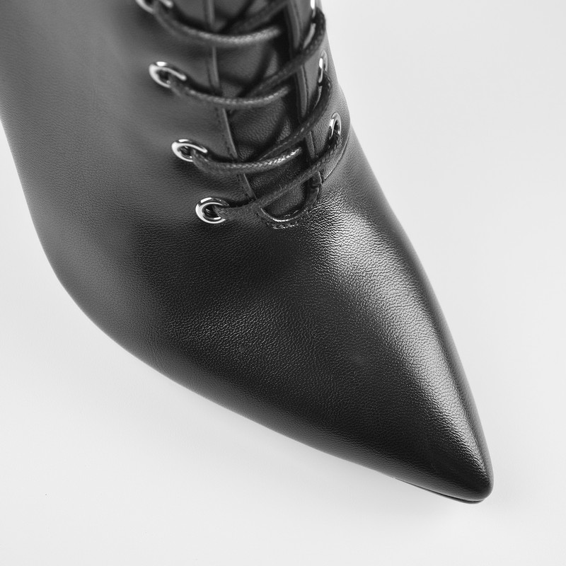 Kniehoch Schnürstiefel Rei?verschluss spitze Zehen Blockabsatz