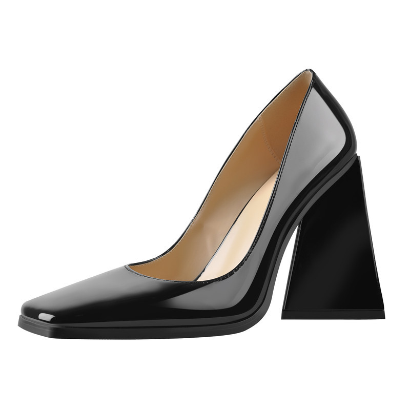 Quadratische Zehe Dreieck Block High Heels Pumps