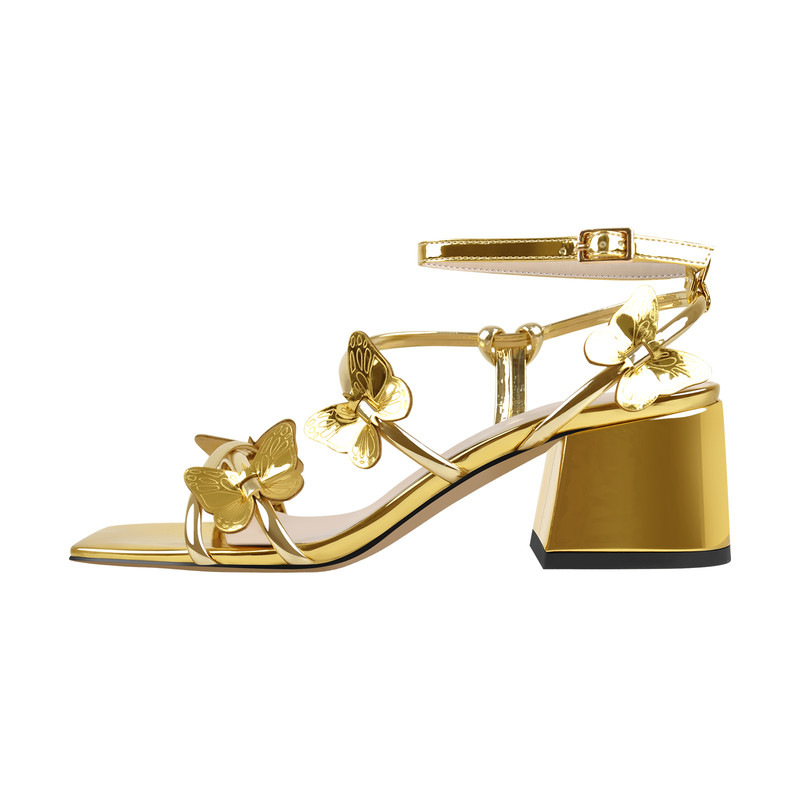Knöchelriemen Schmetterling Dekor Mid Chunky Heels Sandalen