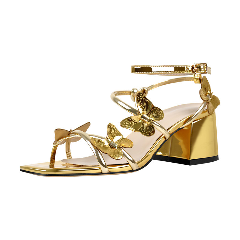 Knöchelriemen Schmetterling Dekor Mid Chunky Heels Sandalen