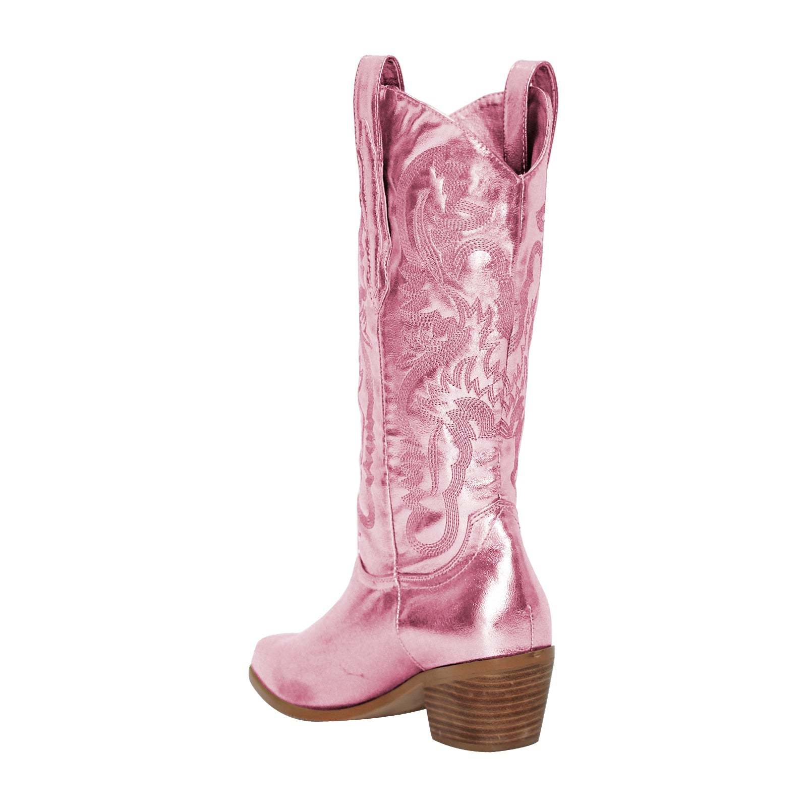Mid Calf Cowboy Boots Stiefeletten High Heels Absatzschuhe Damenschuhe Knöchelstiefel Glänzende Westernstiefel
