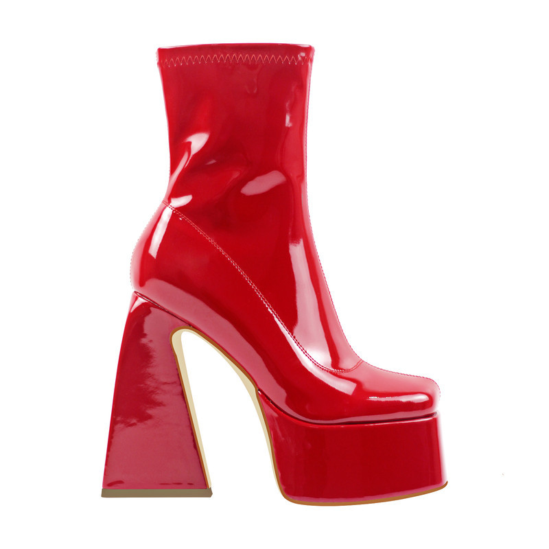 Quadratische Zehe Plattform Seite Reißverschluss Stiefeletten