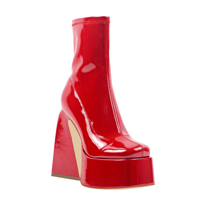 Quadratische Zehe Plattform Seite Reißverschluss Stiefeletten