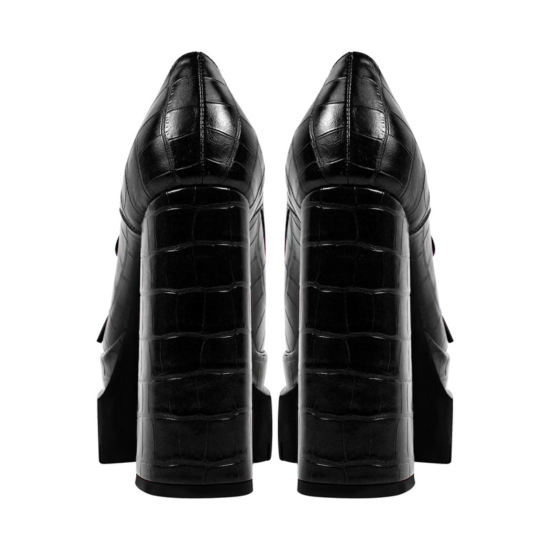 Doppeltes Plateau Leder gemusterte Schnürpumps