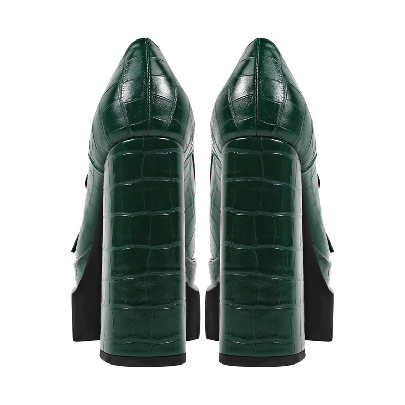 Doppeltes Plateau Leder gemusterte Schnürpumps