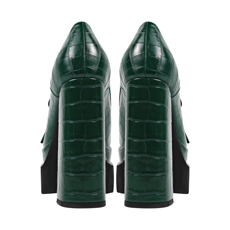 Doppeltes Plateau Leder gemusterte Schnürpumps