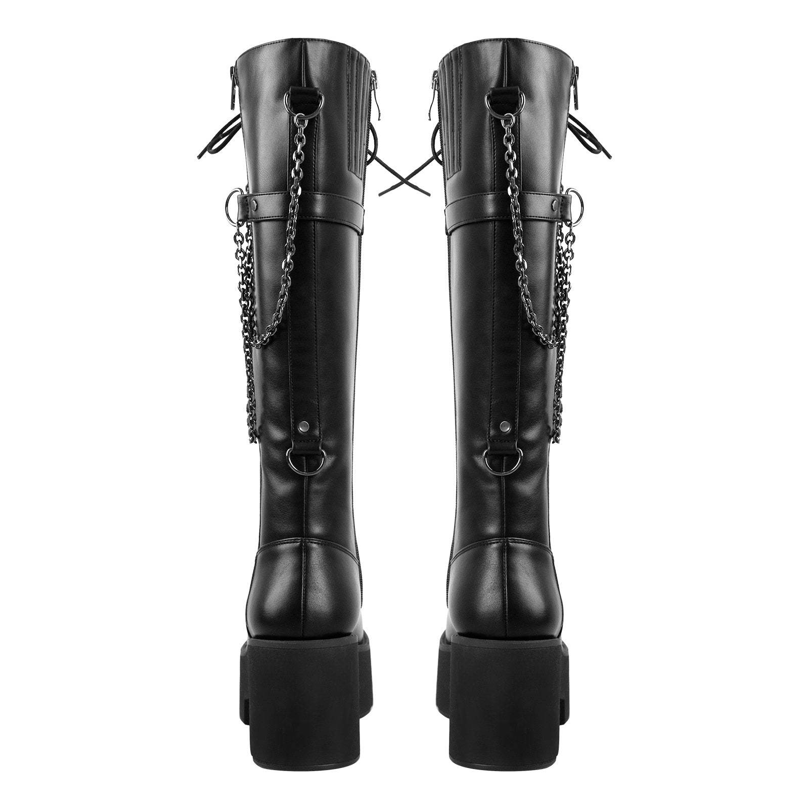 Plateau Schürstiefel mit Blockabsatz verzierte Kette Gothische Langschaft Stiefel