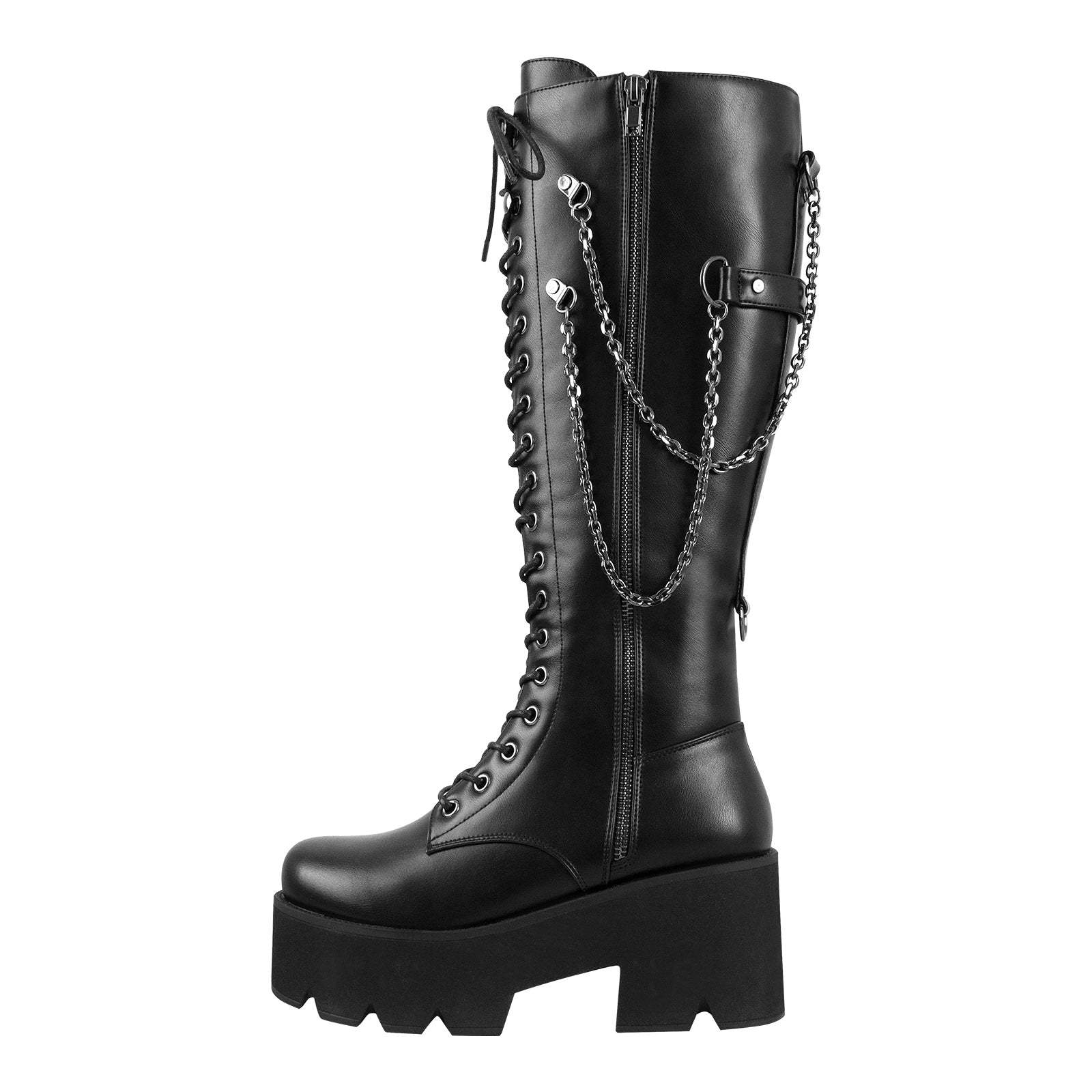 Plateau Schürstiefel mit Blockabsatz verzierte Kette Gothische Langschaft Stiefel