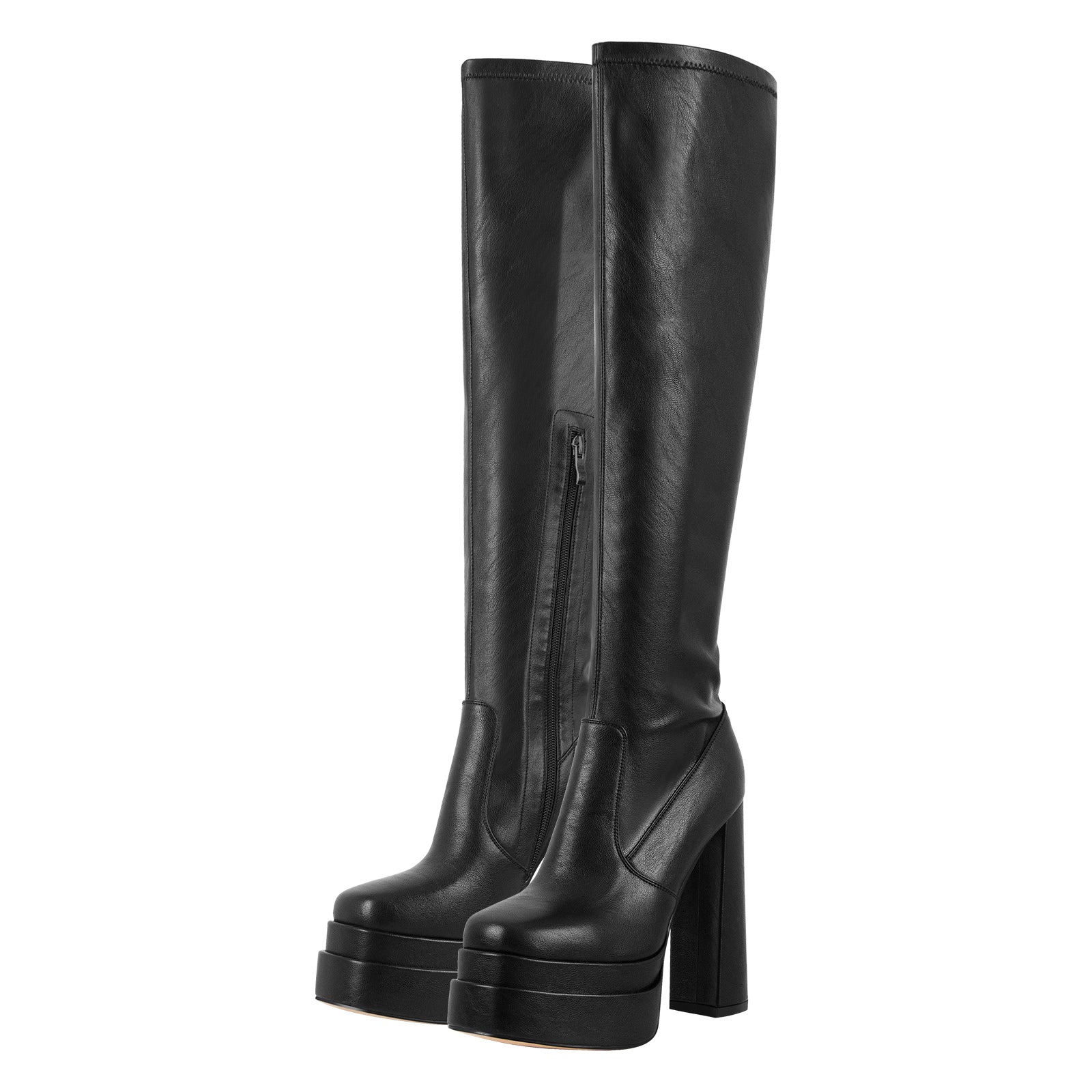 Plateau Overknee Stiefel Double Plateau Blockabsatz Elastische Stiefel Quatische Zehen