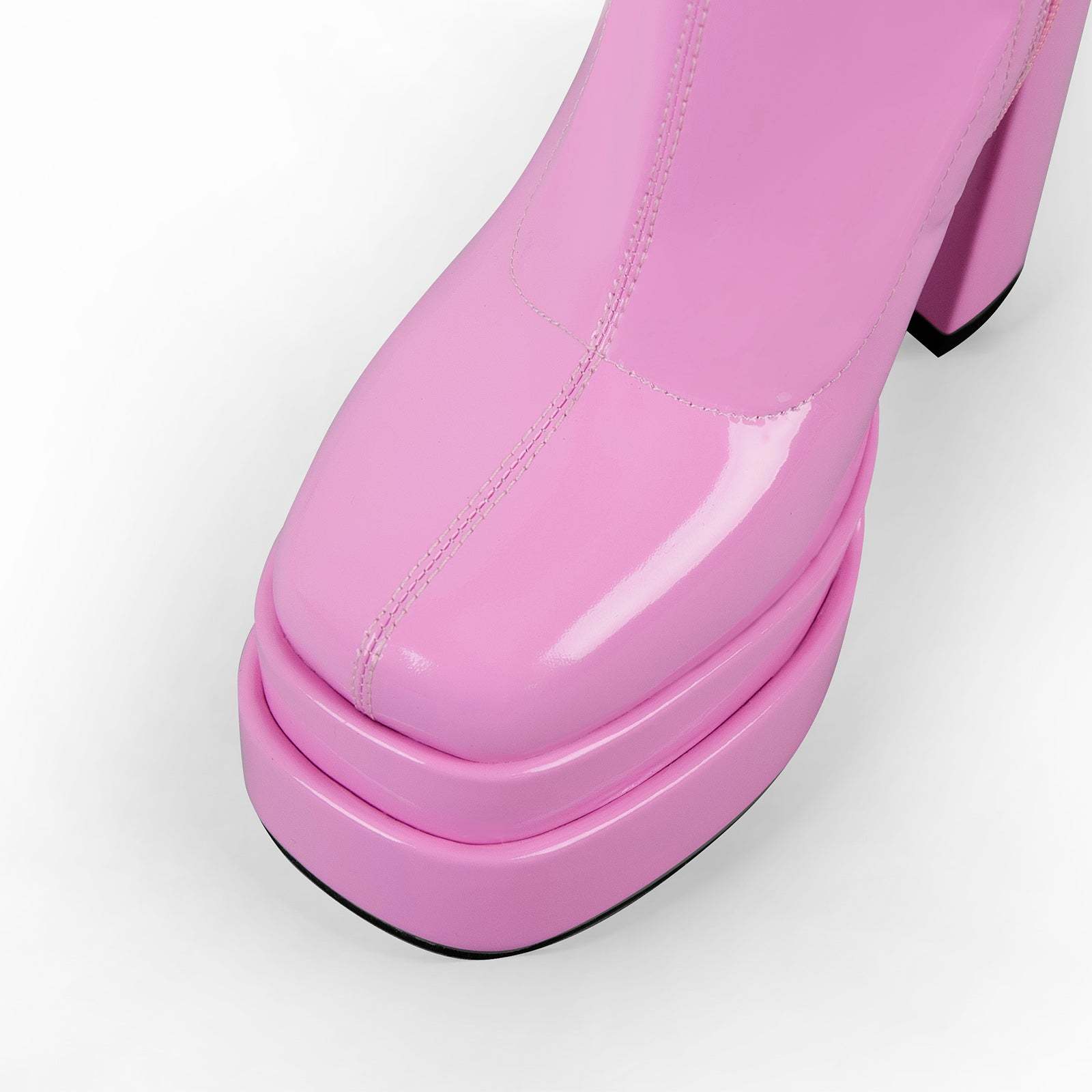 Plateau Overknee Stiefel Double Plateau Blockabsatz Elastische Stiefel Lack