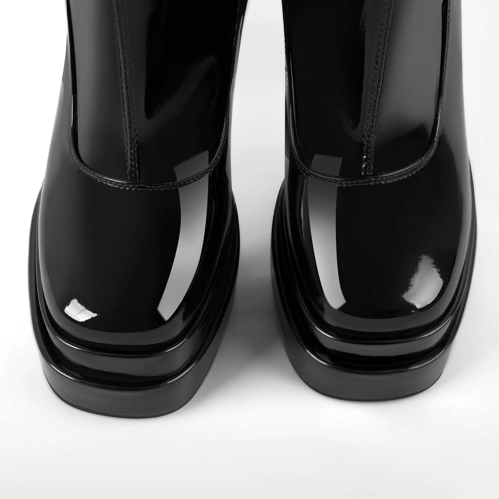 Plateau Overknee Stiefel Double Plateau Blockabsatz Elastische Stiefel Lack