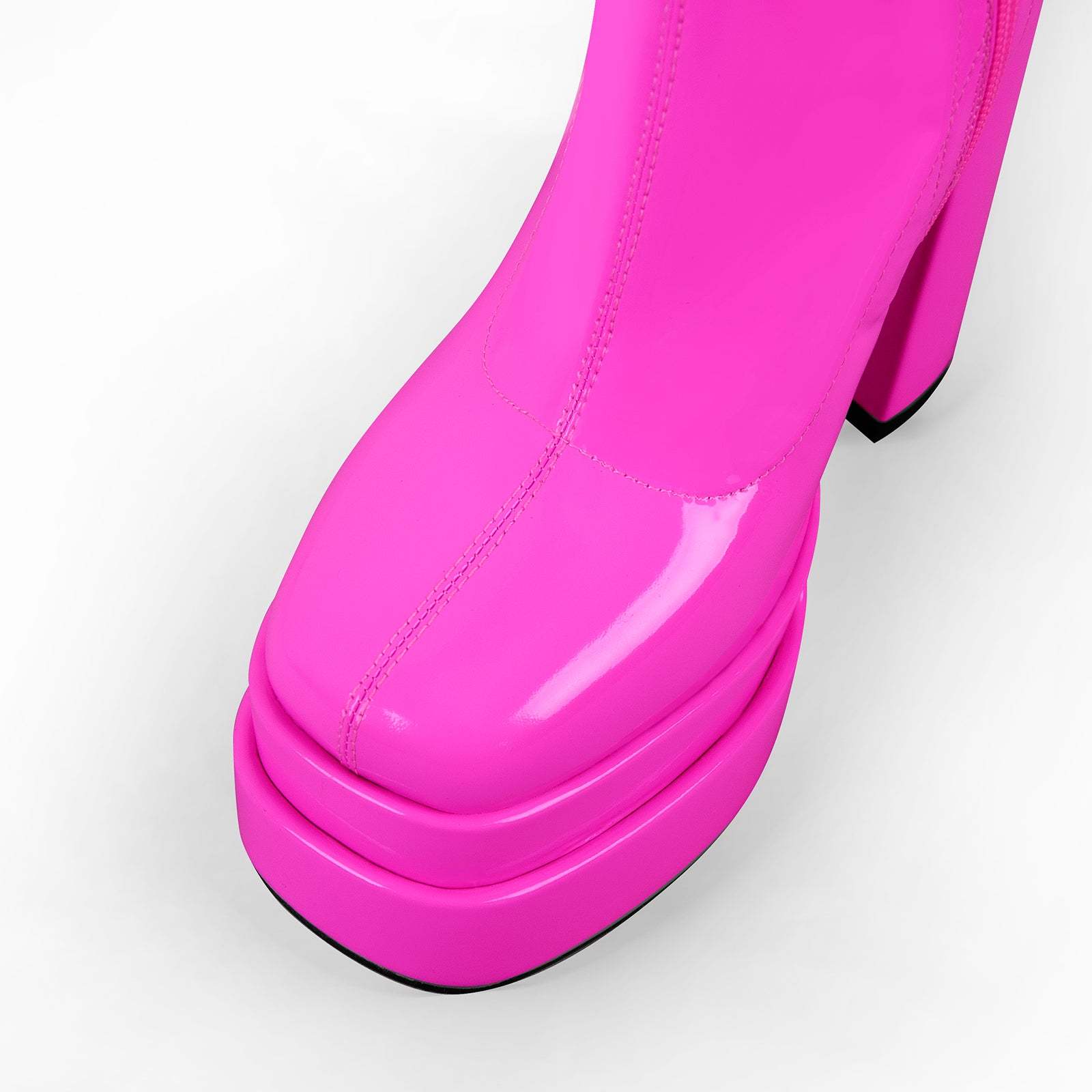 Plateau Overknee Stiefel Double Plateau Blockabsatz Elastische Stiefel Lack