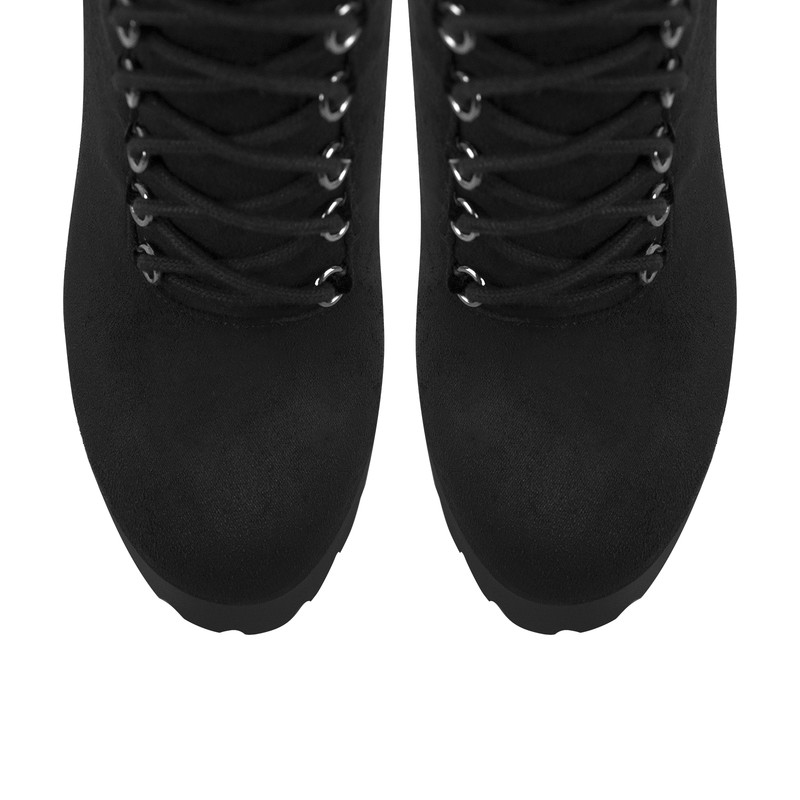 Kniehohe Suede Schnürstiefel Reißverschluss Plateau Blockabsatz