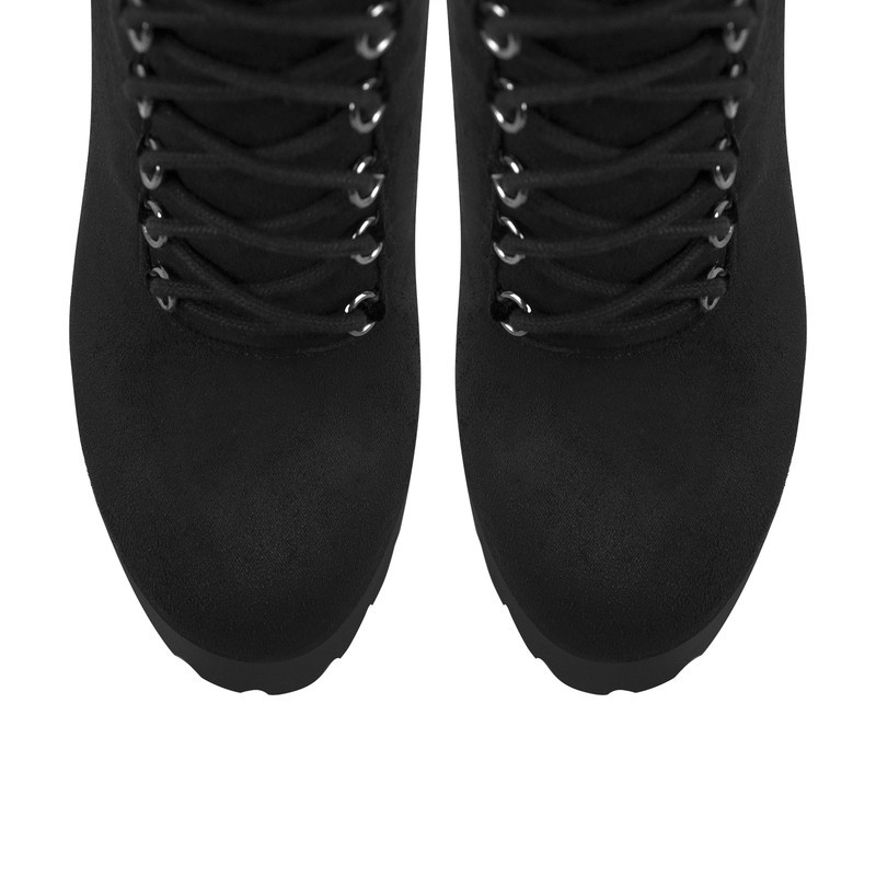 Kniehohe Suede Schnürstiefel Reißverschluss Plateau Blockabsatz