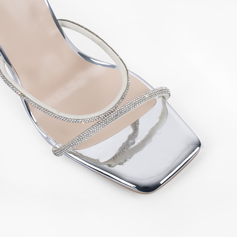 Schnürsenkel Strass Riemchen High Heel moderne Sandalen