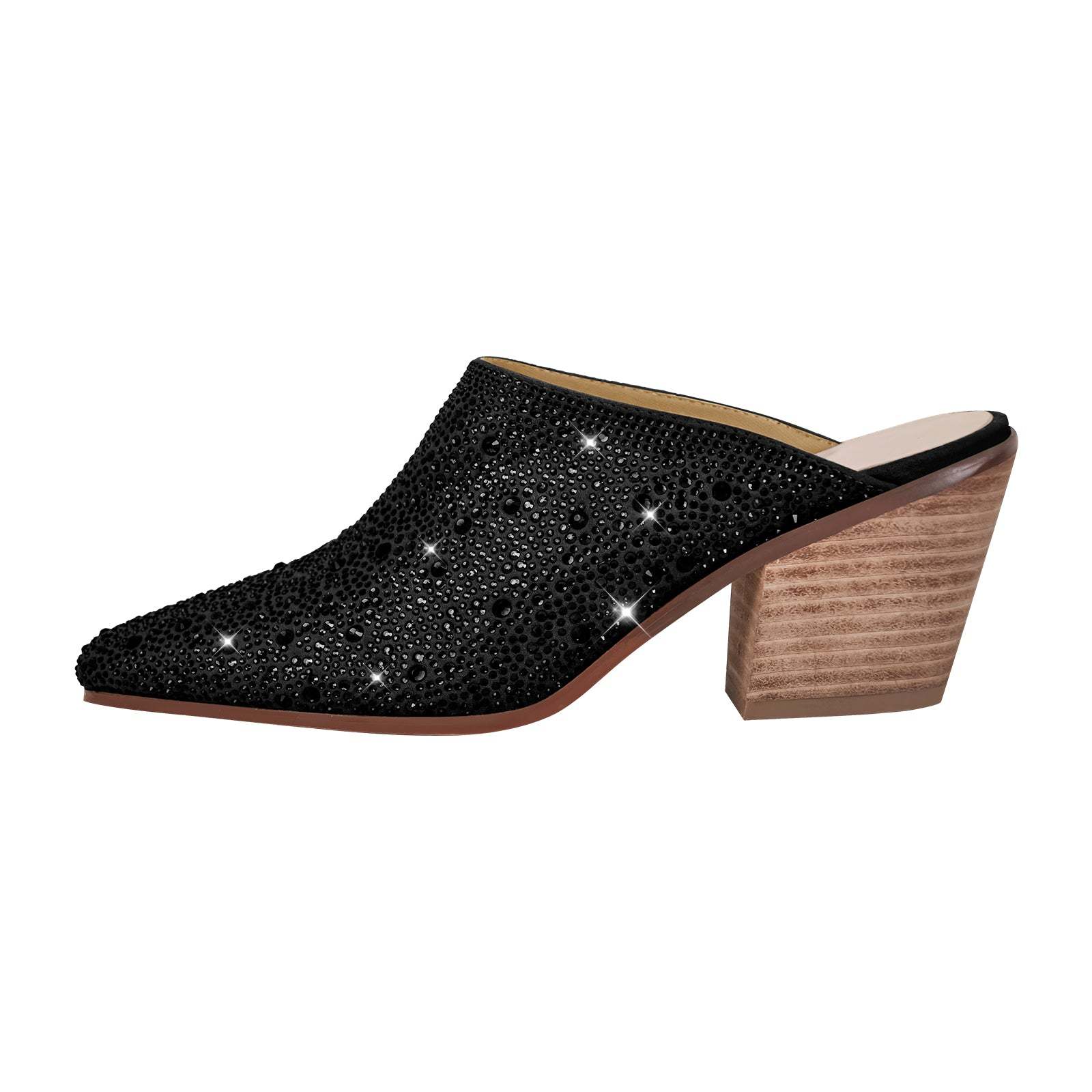 Mules Pantoletten Pantoletten mit absatz Pantoffeln verzierte Schmucksteinen