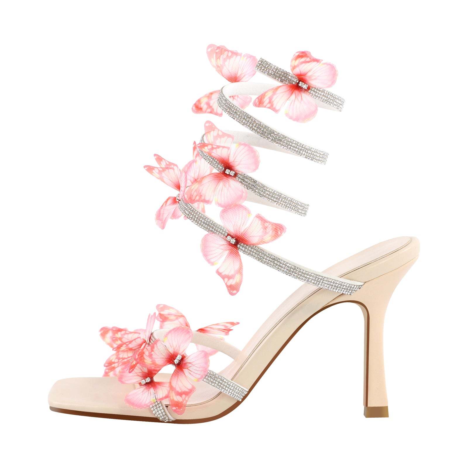 Sandalen verzierte Schmetterlinge High Heels Strass Riemchen