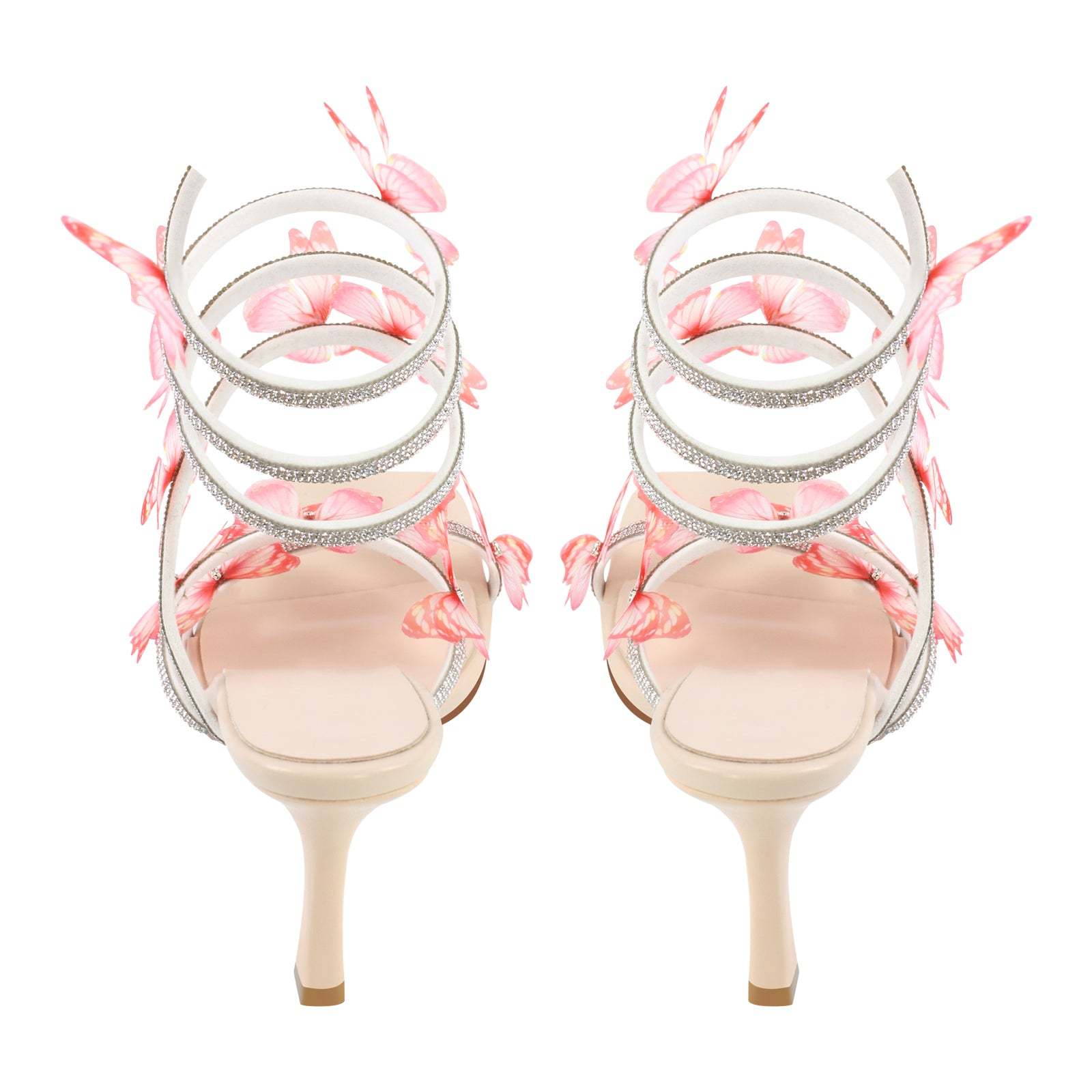 Sandalen verzierte Schmetterlinge High Heels Strass Riemchen