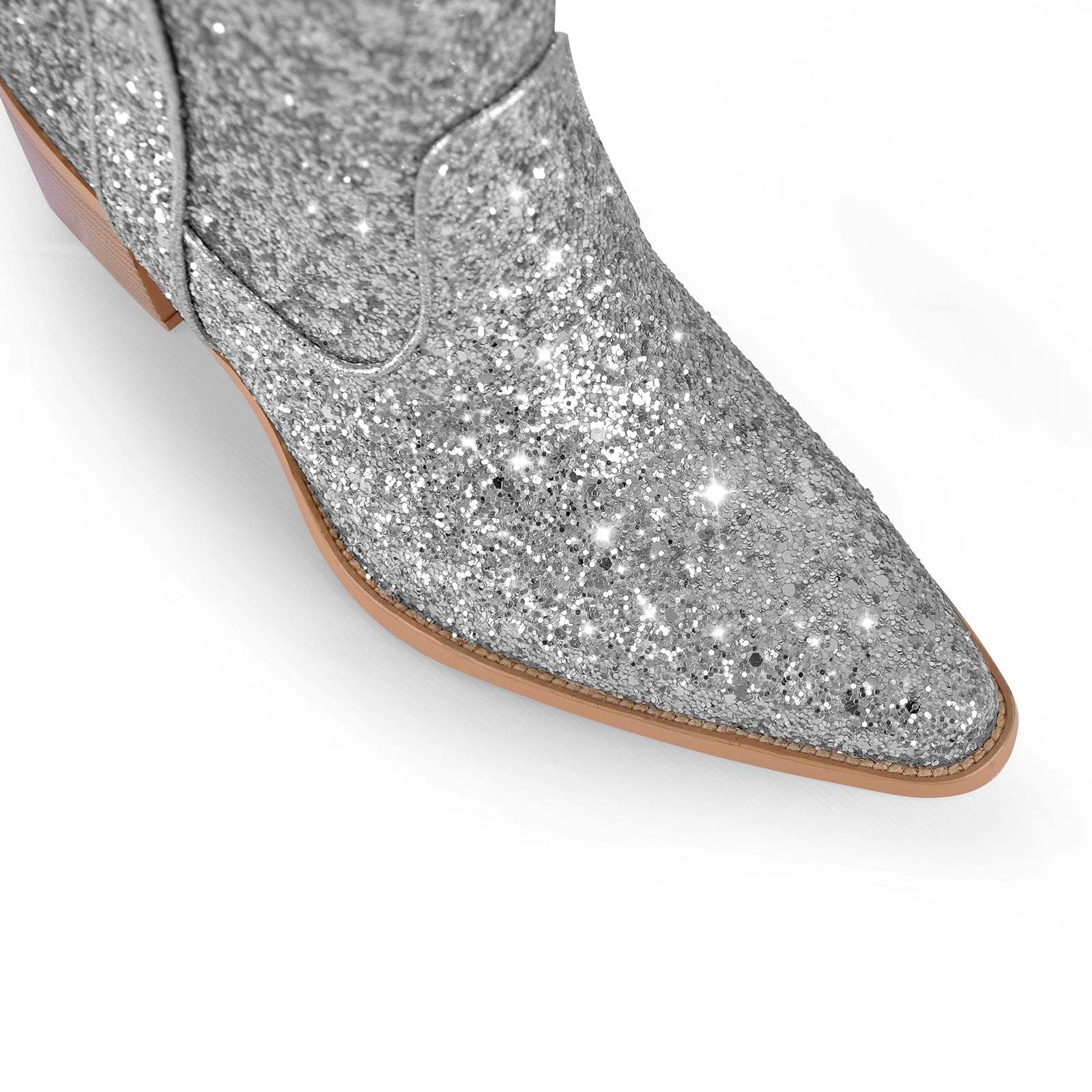 Spitze Zehen Cowboy Boots Glänzende  Westernstiefel mit Holzabsatz