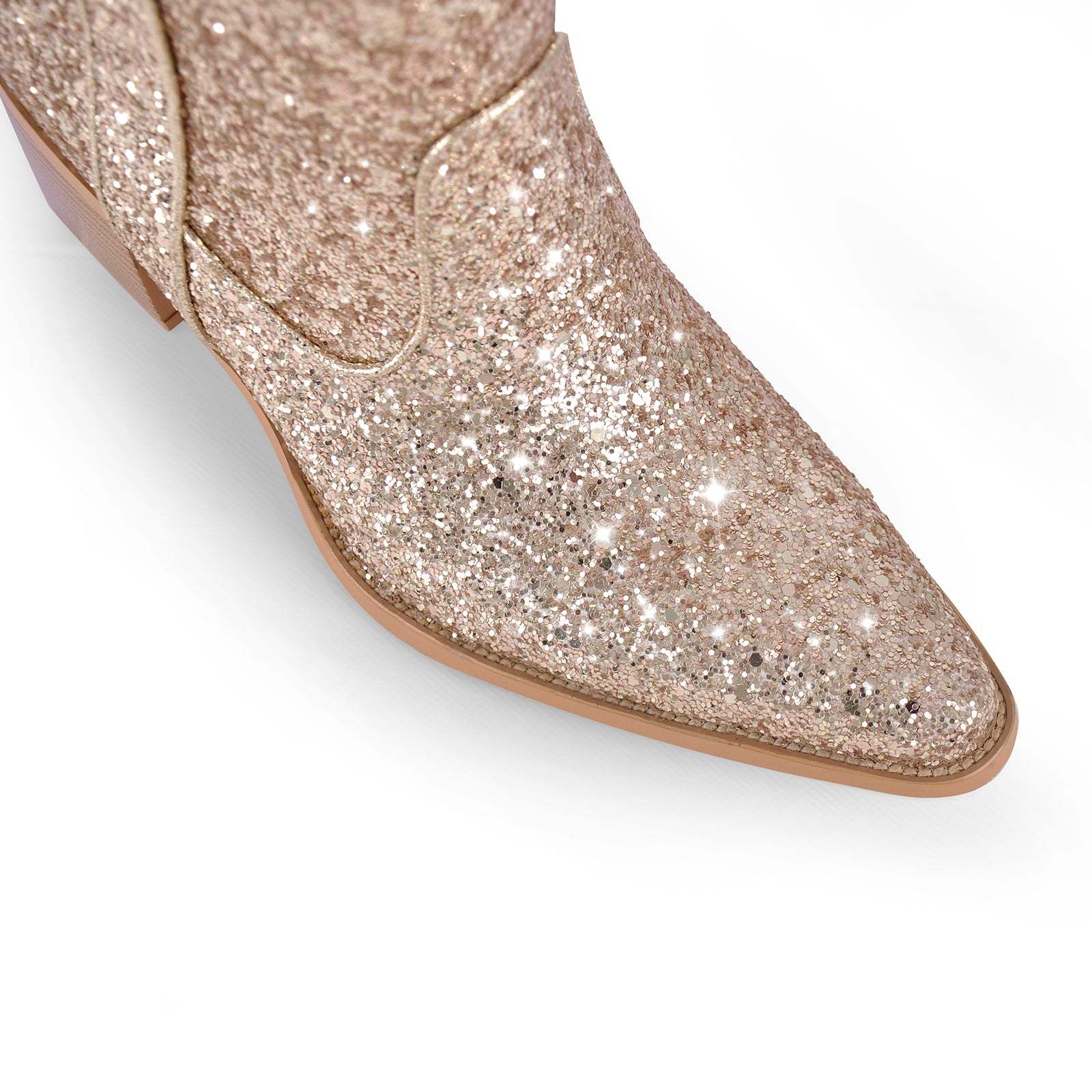 Spitze Zehen Cowboy Boots Glänzende  Westernstiefel mit Holzabsatz