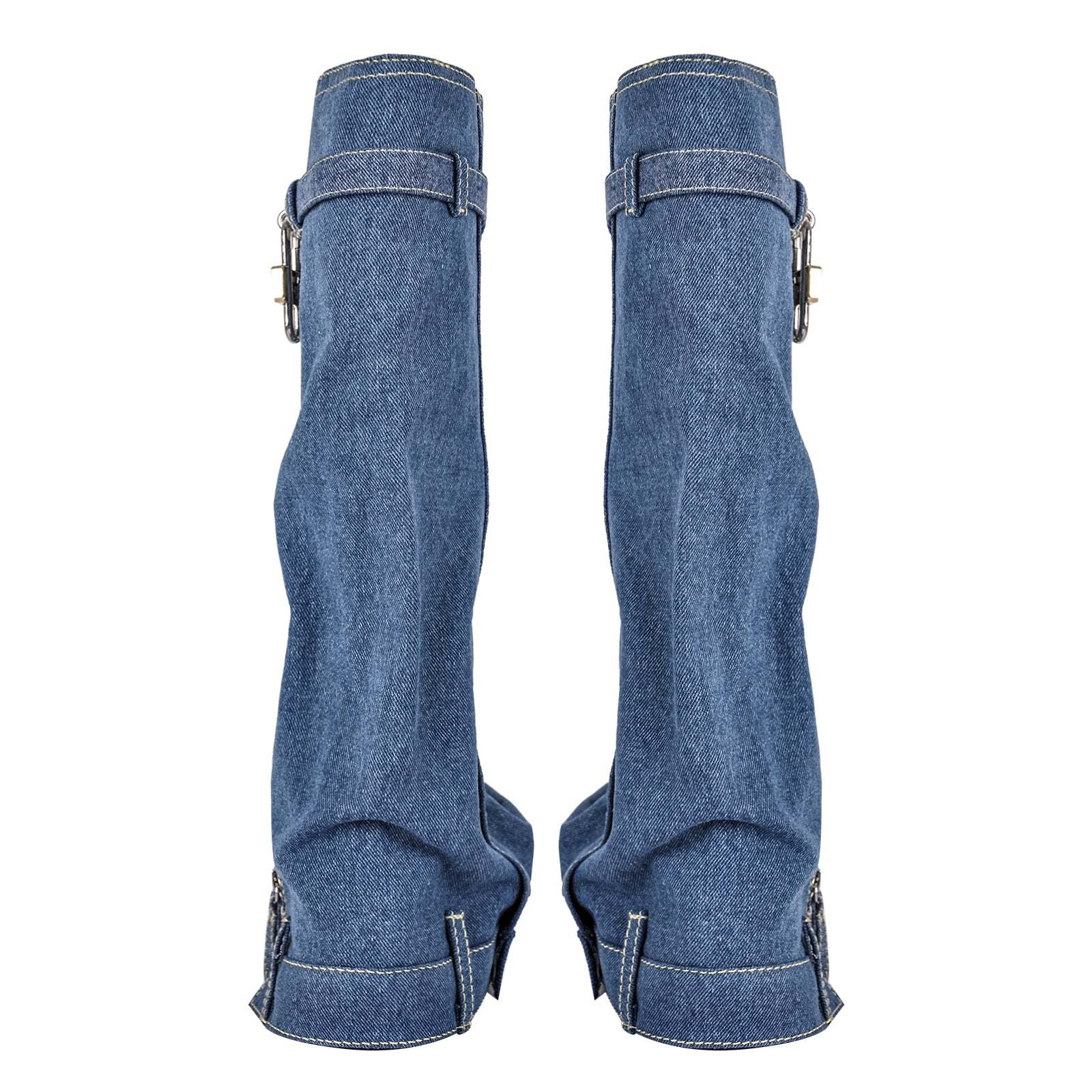 Fold Over Boots Halbstiefel mit Keilabsatz Jeansstoff Y2K Stil Denim Stiefel