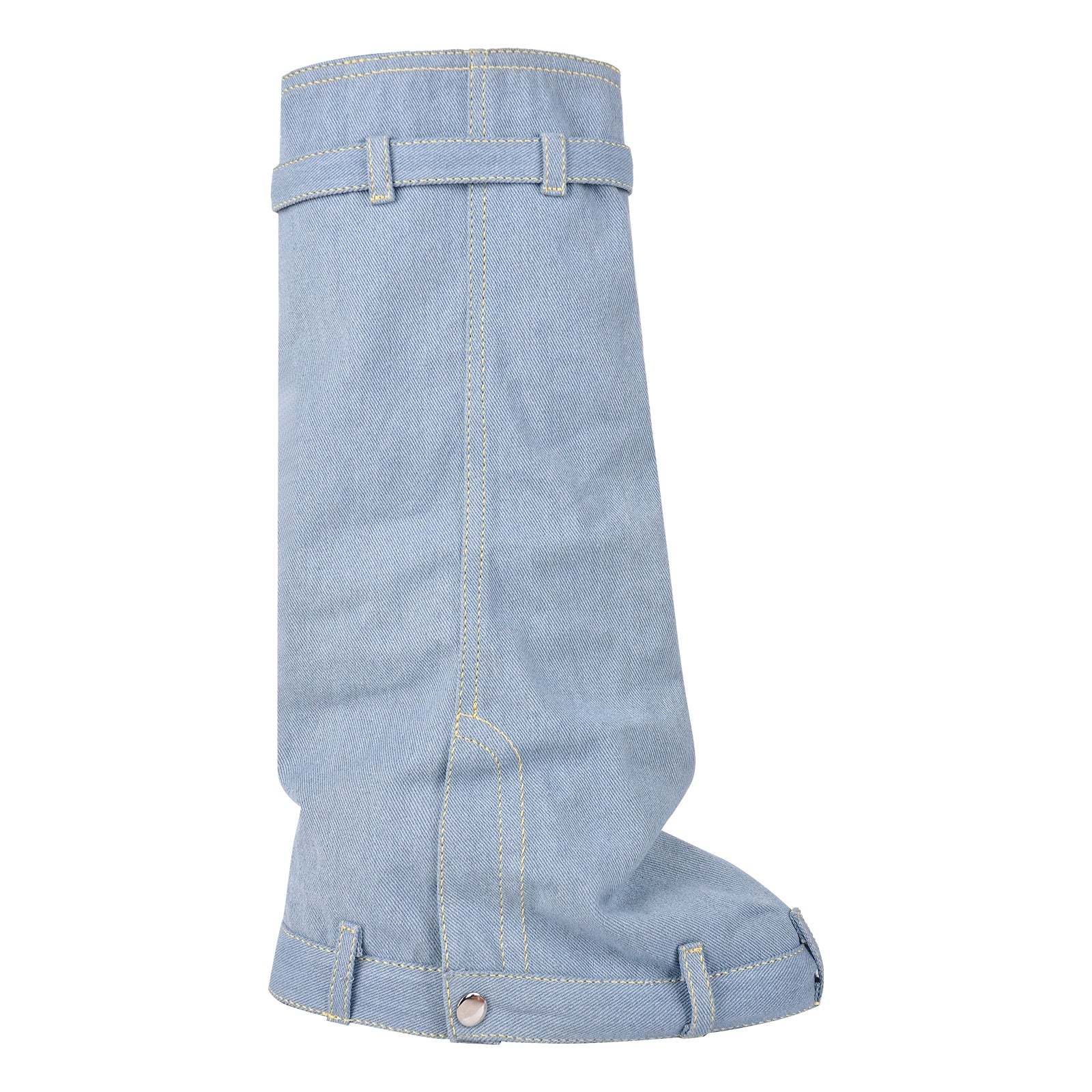 Fold Over Boots Halbstiefel mit Keilabsatz Jeansstoff Y2K Stil Denim Stiefel