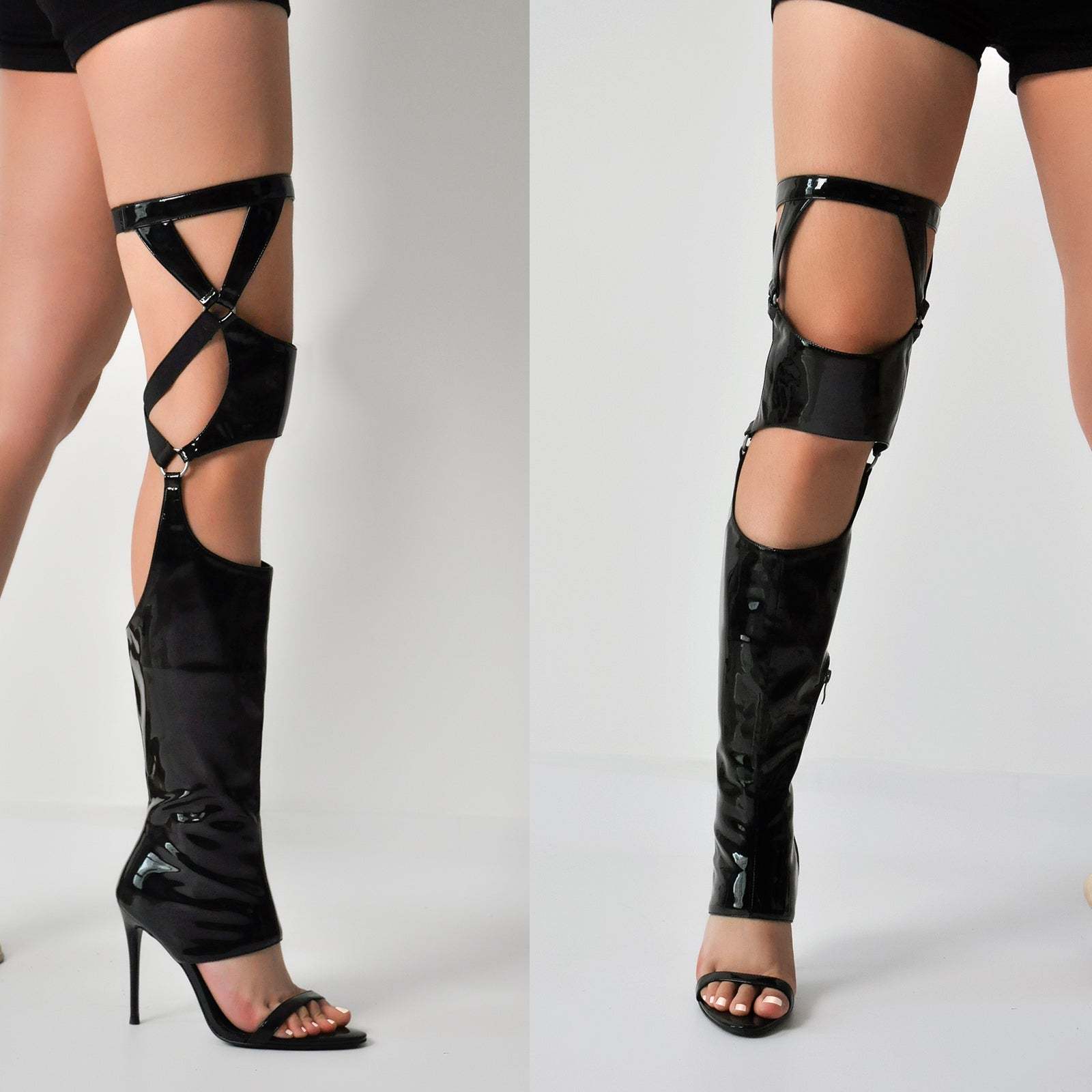 Peep Toe Langschaft Sandalen Pfennigabsatz Elastisch