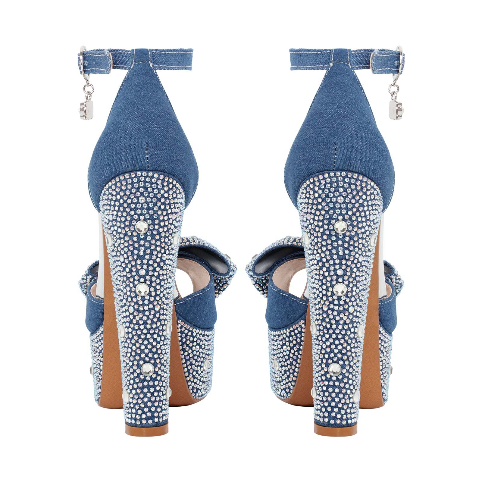 Plateau Sandalen mit Blockabsatz Riemchensandalen Knöchelschnallen verzierte Strass Fliege