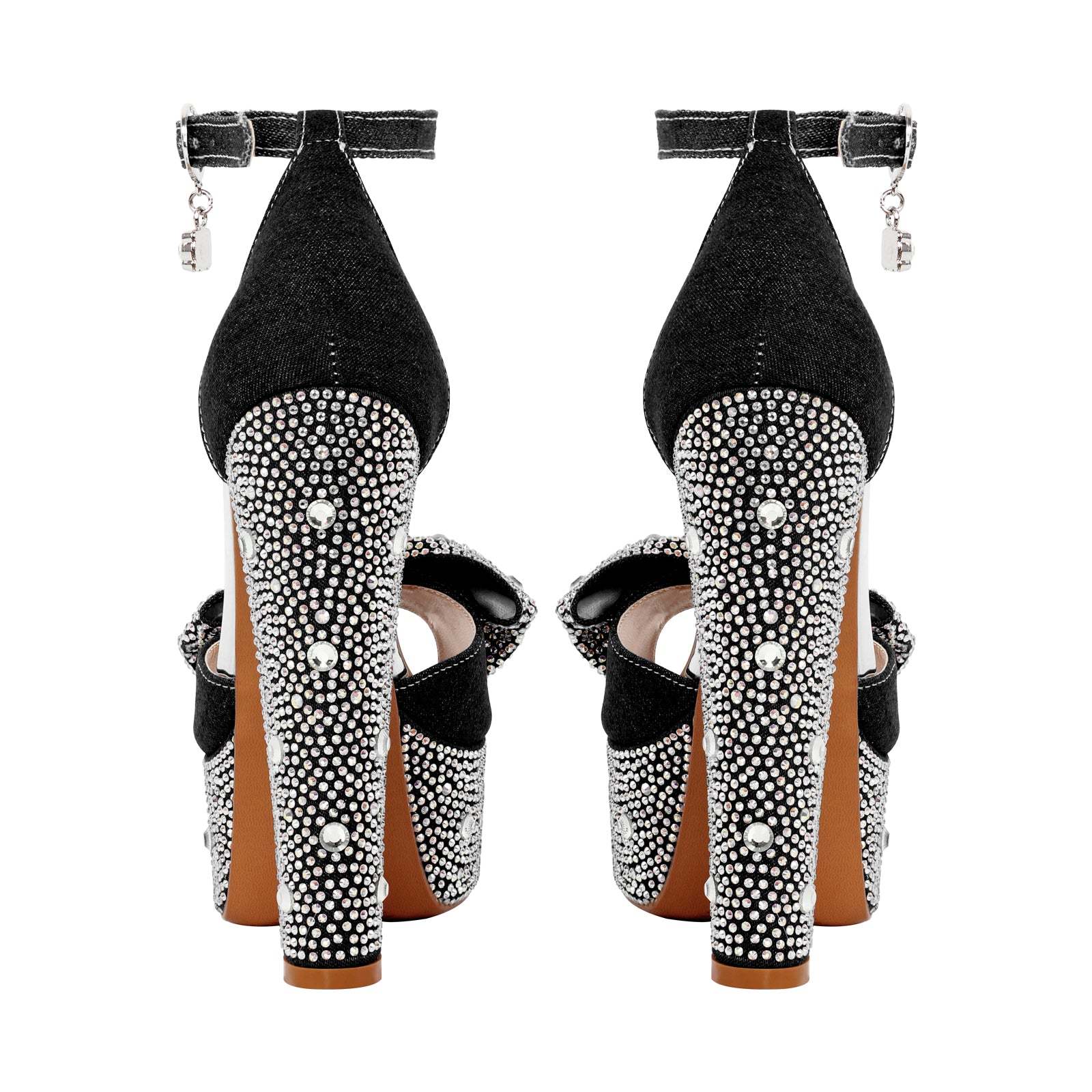 Plateau Sandalen mit Blockabsatz Riemchensandalen Knöchelschnallen verzierte Strass Fliege