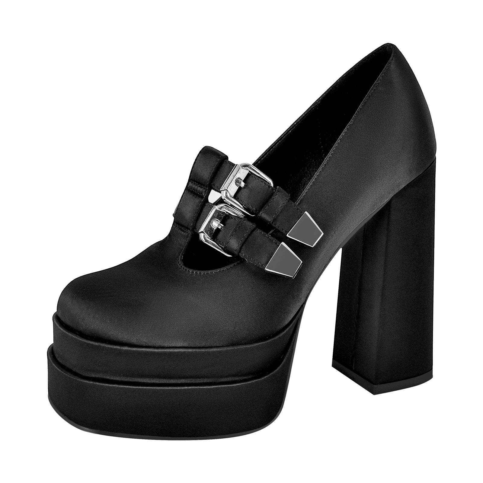 Plateau Riemchenpumps Damenschuhe Schnallen Pumps Seiden Mary Janes