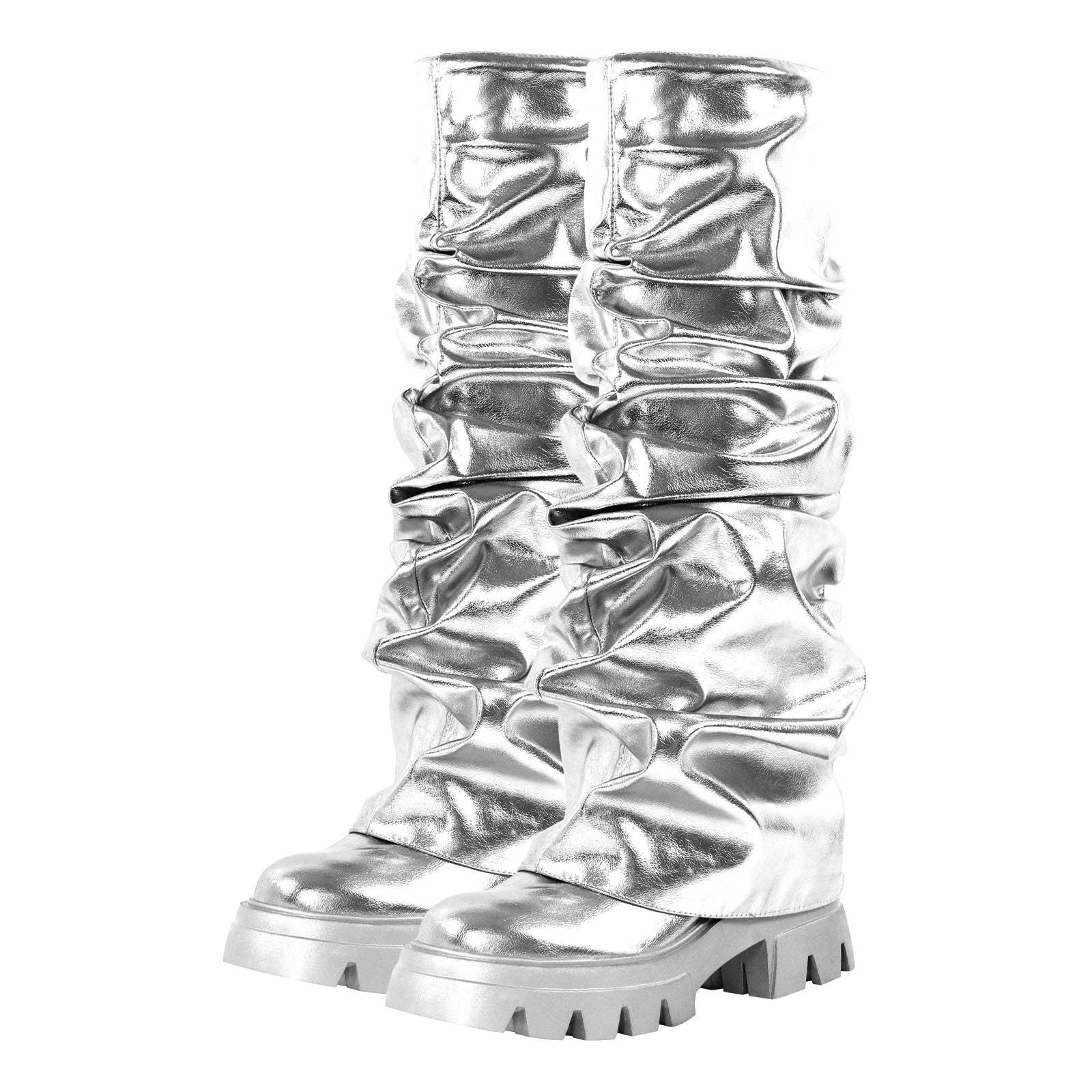 Plateau Halbstiefel Blockabsatz Fold Over Mid Calf Boots Stiefeletten