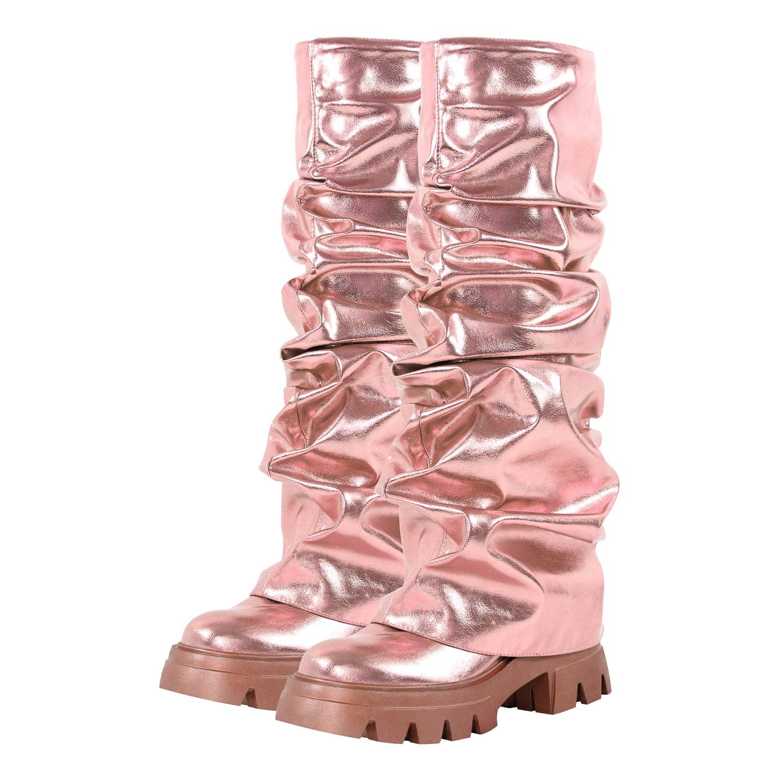 Plateau Halbstiefel Blockabsatz Fold Over Mid Calf Boots Stiefeletten