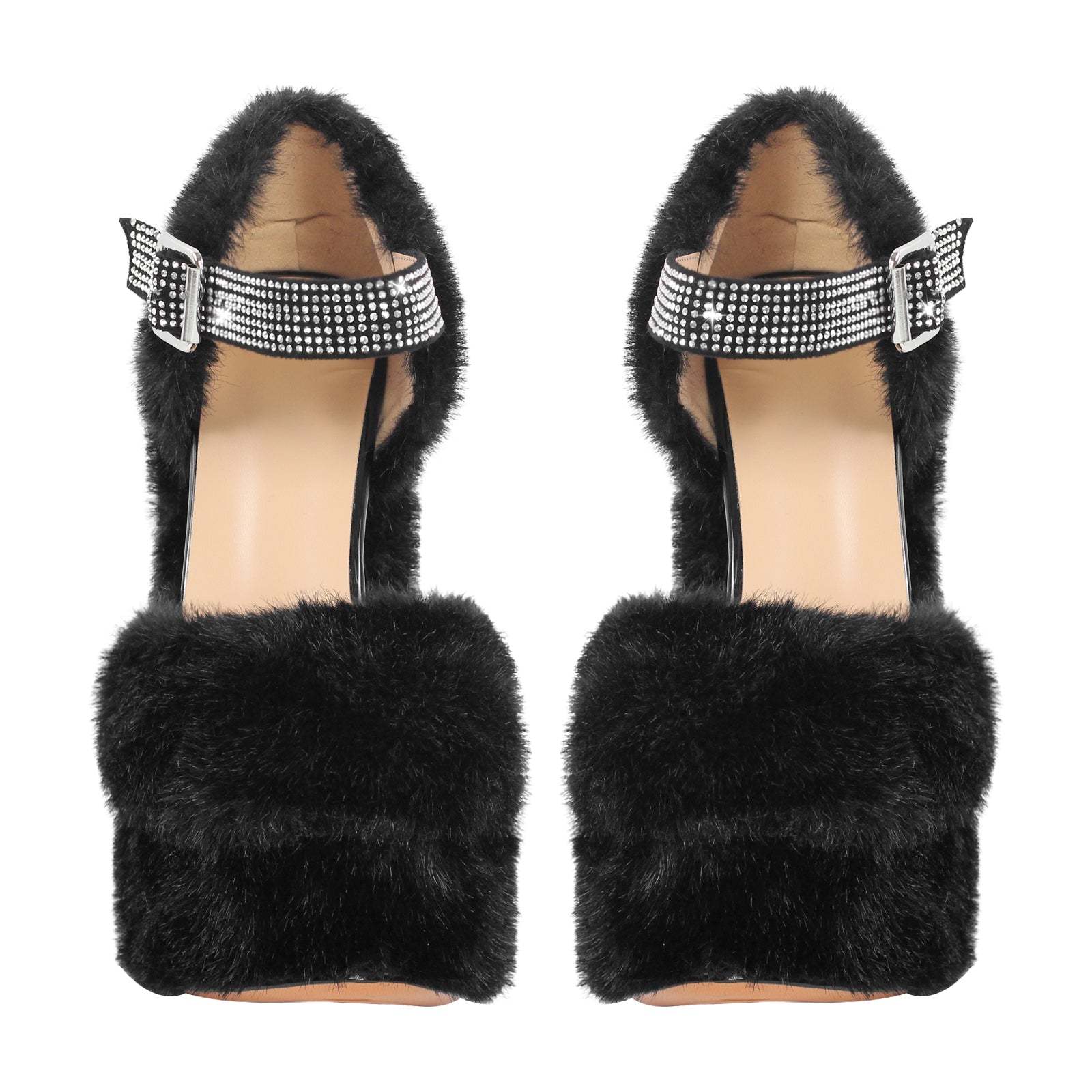 Damen Pumps Plateau Block High Heels Plüsch