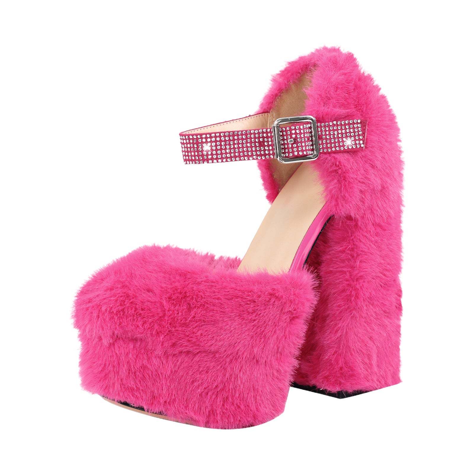 Damen Pumps Plateau Block High Heels Plüsch