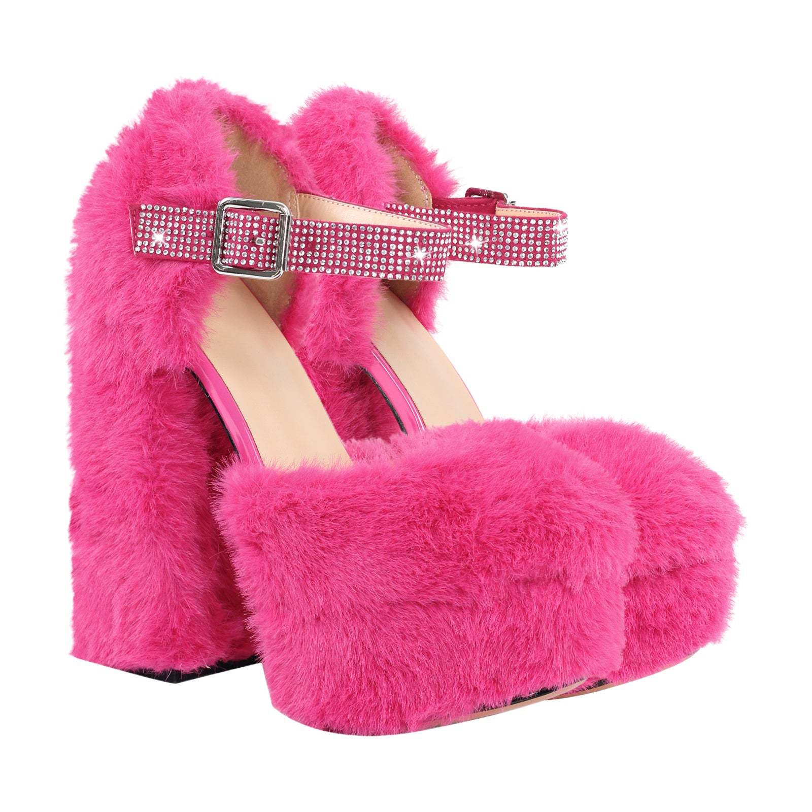 Damen Pumps Plateau Block High Heels Plüsch