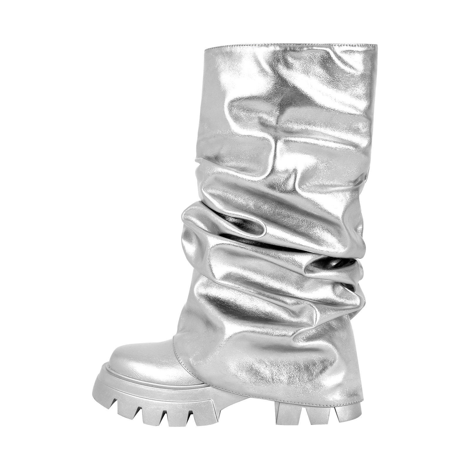 Fold Over Boots Falten Stiefel Glänzende Stiefel Blockabsatz Rutschfeste Sohle