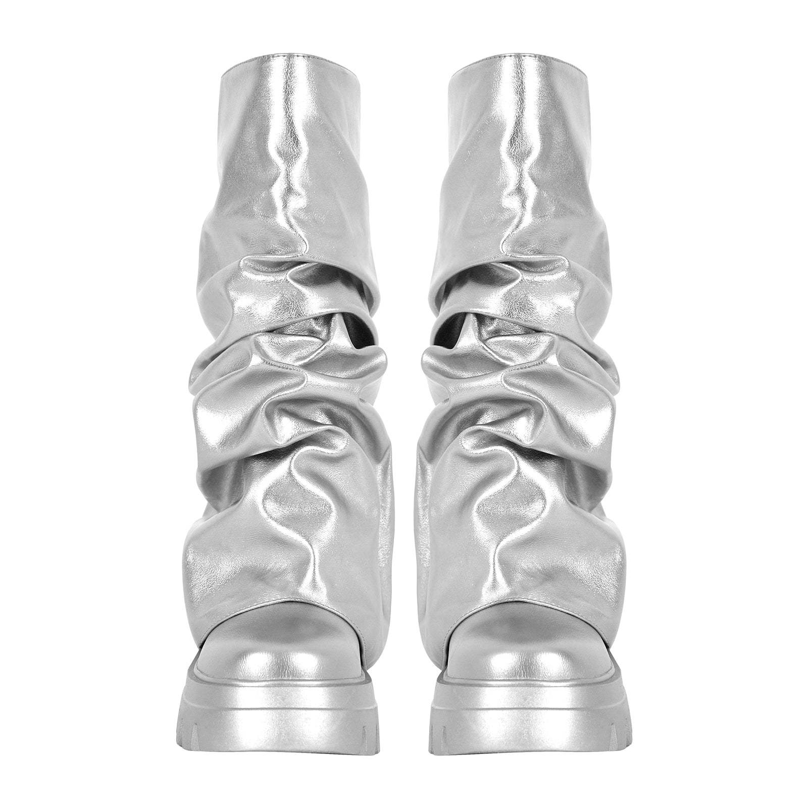 Fold Over Boots Falten Stiefel Glänzende Stiefel Blockabsatz Rutschfeste Sohle