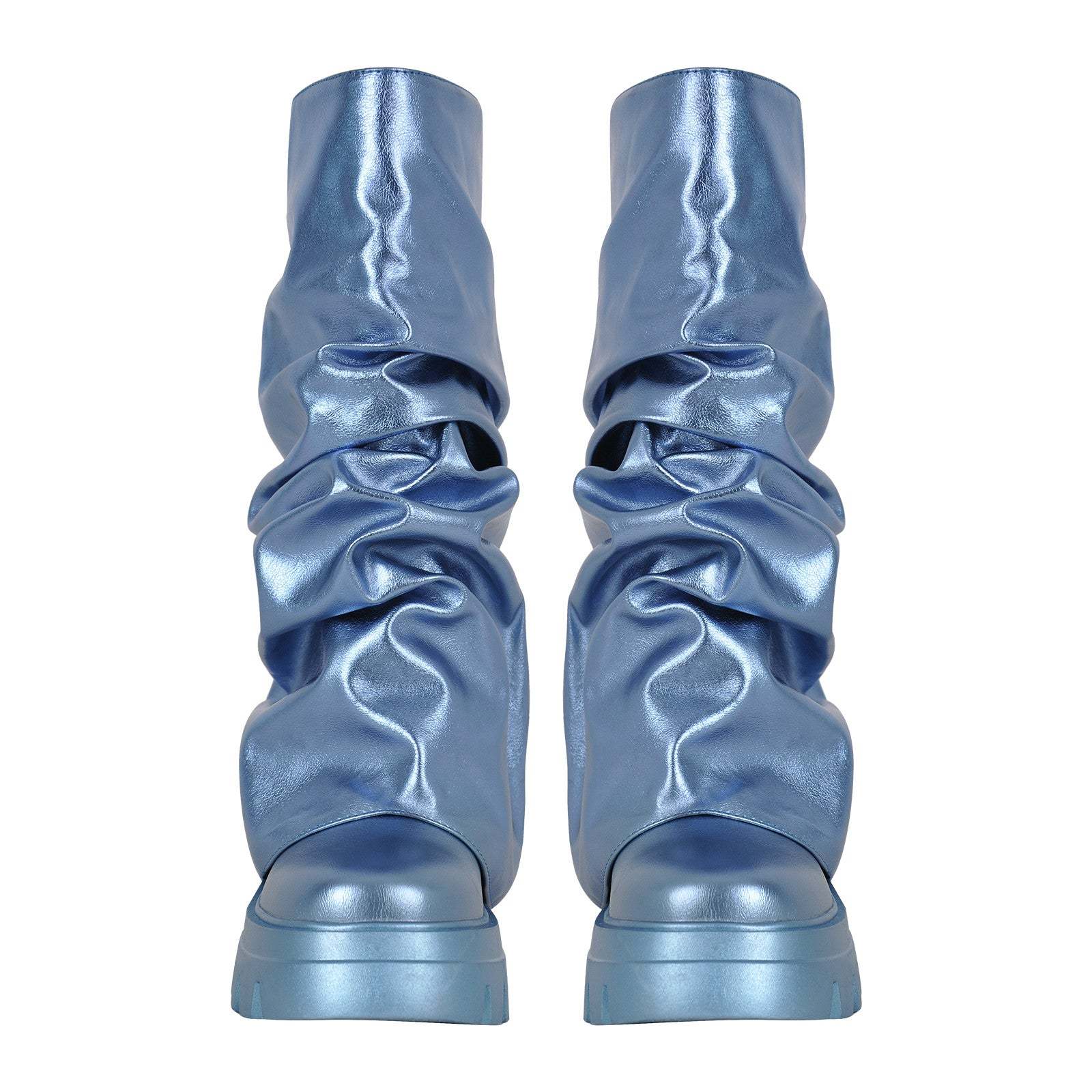 Fold Over Boots Falten Stiefel Glänzende Stiefel Blockabsatz Rutschfeste Sohle