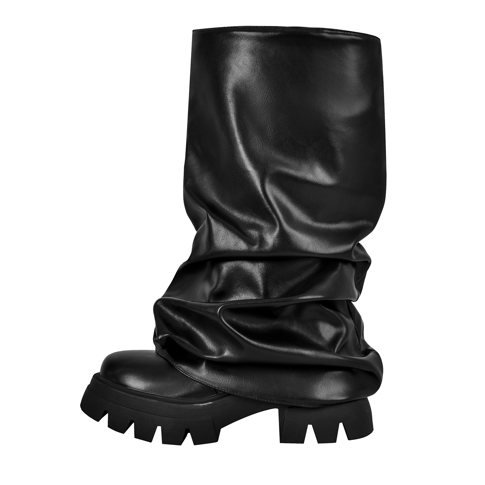 Fold Over Boots Falten Stiefel Glänzende Stiefel Blockabsatz Rutschfeste Sohle