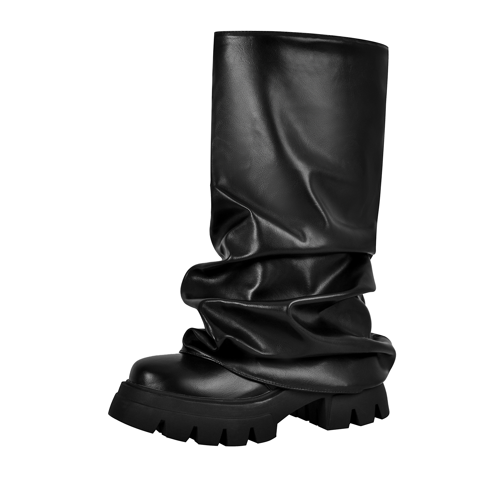 Fold Over Boots Falten Stiefel Glänzende Stiefel Blockabsatz Rutschfeste Sohle