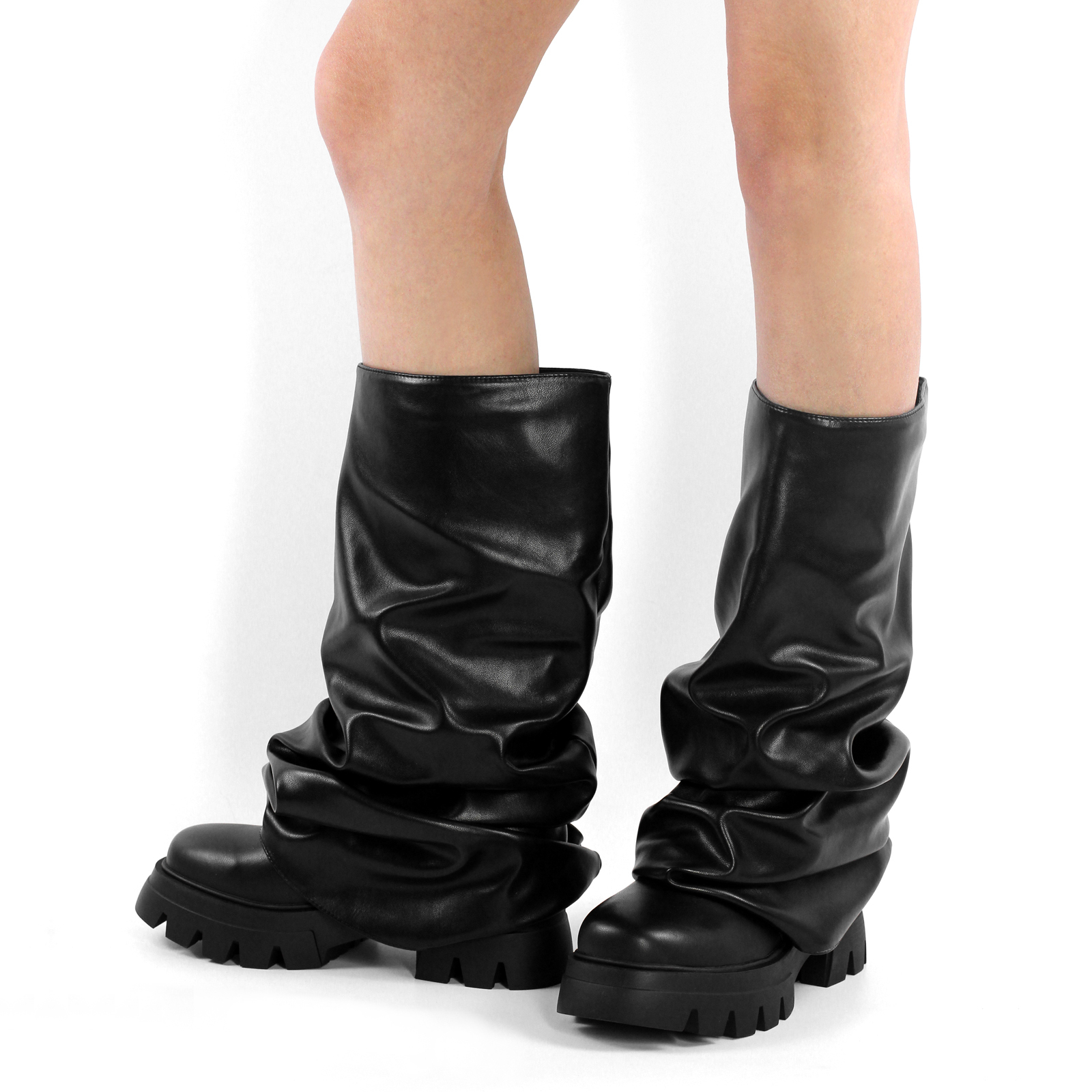 Fold Over Boots Falten Stiefel Glänzende Stiefel Blockabsatz Rutschfeste Sohle