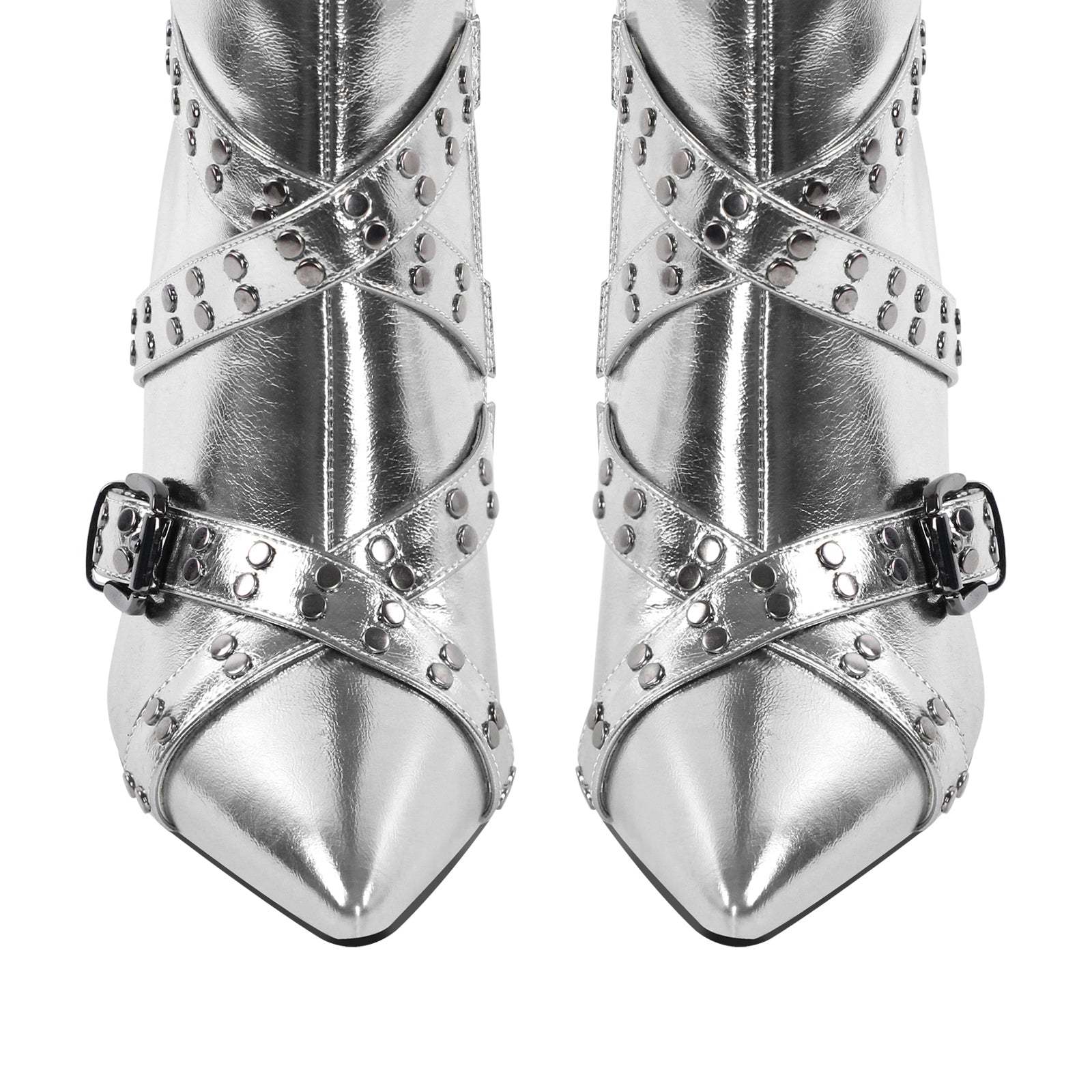 Langschaft Stiefel Glänzende Absatzstiefel verzierte Schnallen