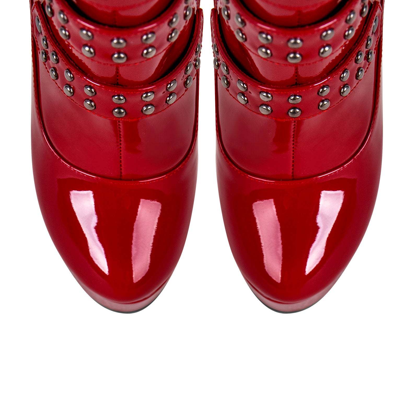 Plateau Overknee Langschaft Stiefel mit Stilettos High Heels Lack Rot