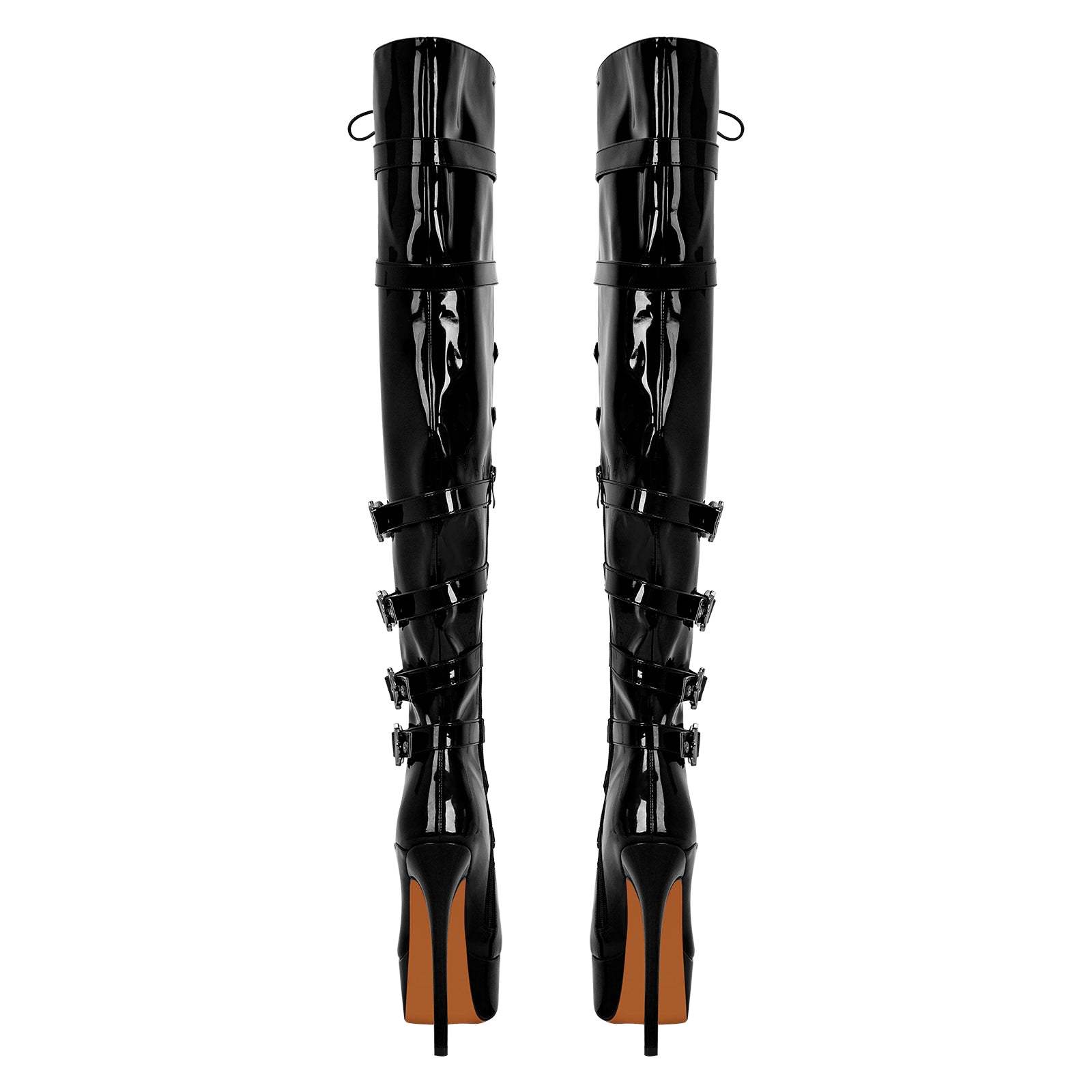 Plateau Overknee Langschaft Stiefel mit Stilettos High Heels Lack Rot