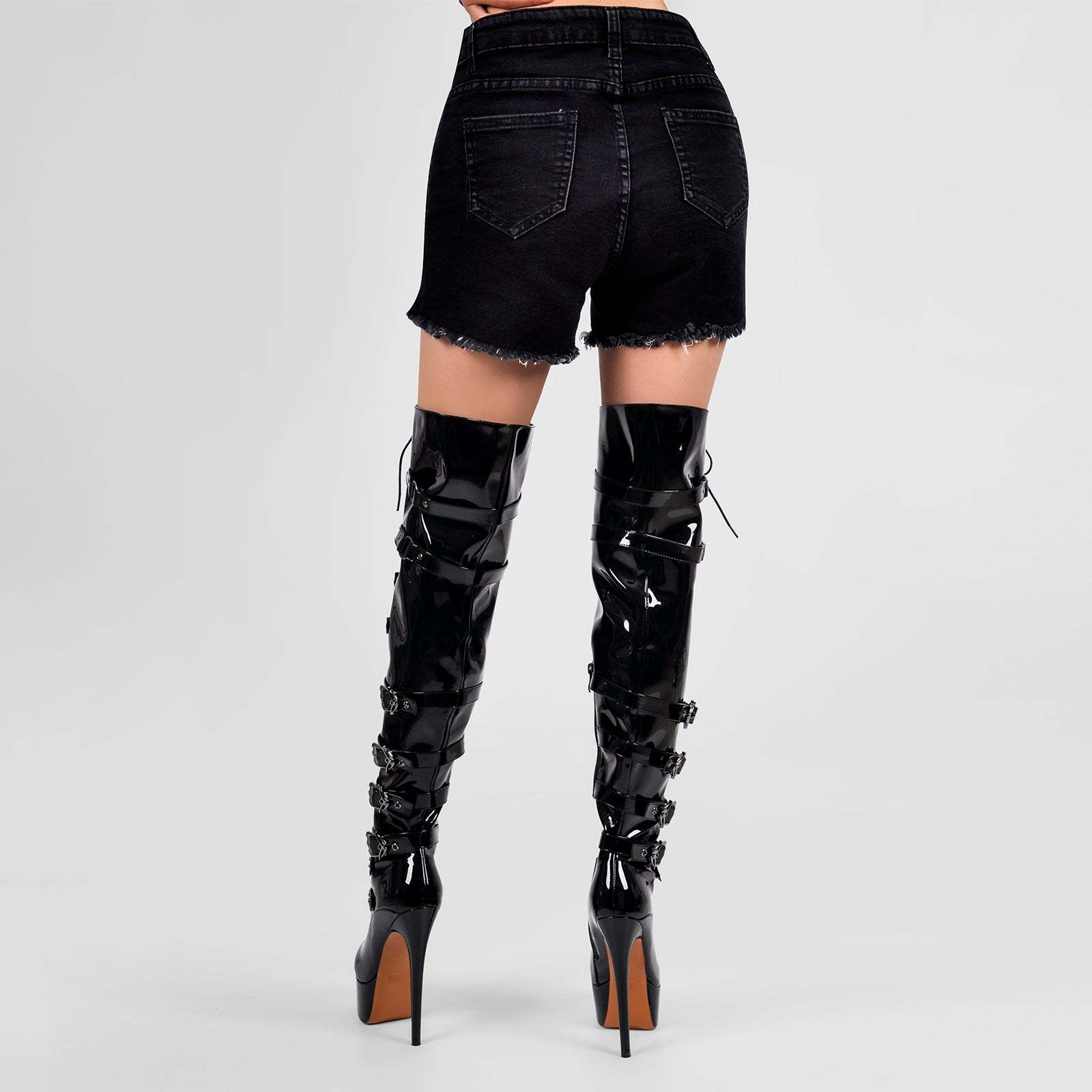 Plateau Overknee Langschaft Stiefel mit Stilettos High Heels Lack Rot