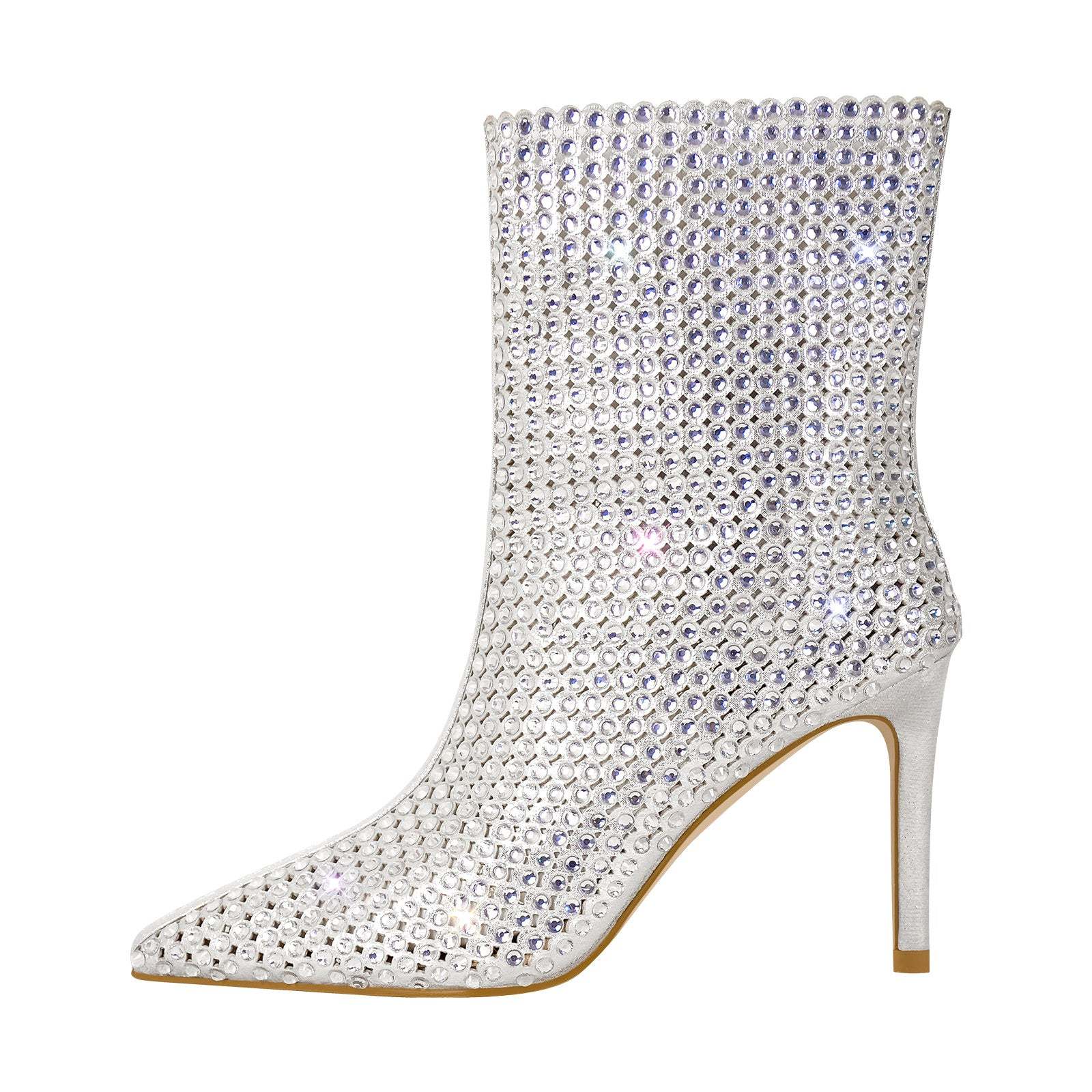 Knöchelstiefel mit Pfennigabsatz Stilettos Strass Reißverschluss